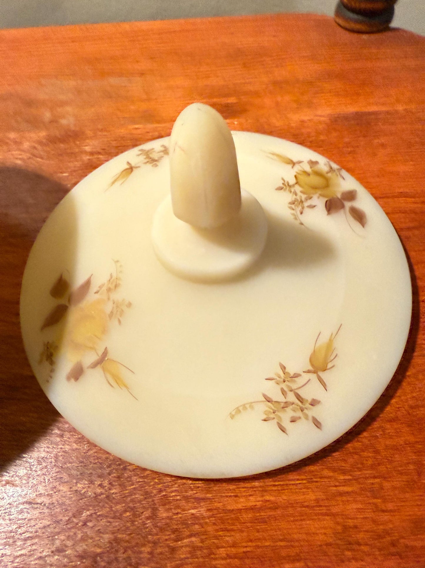 Vintage Fenton Custard Satin Glass Powder Dish with Lid Hand Painted and Signed F. Baxter Lover Antiques and Vintage