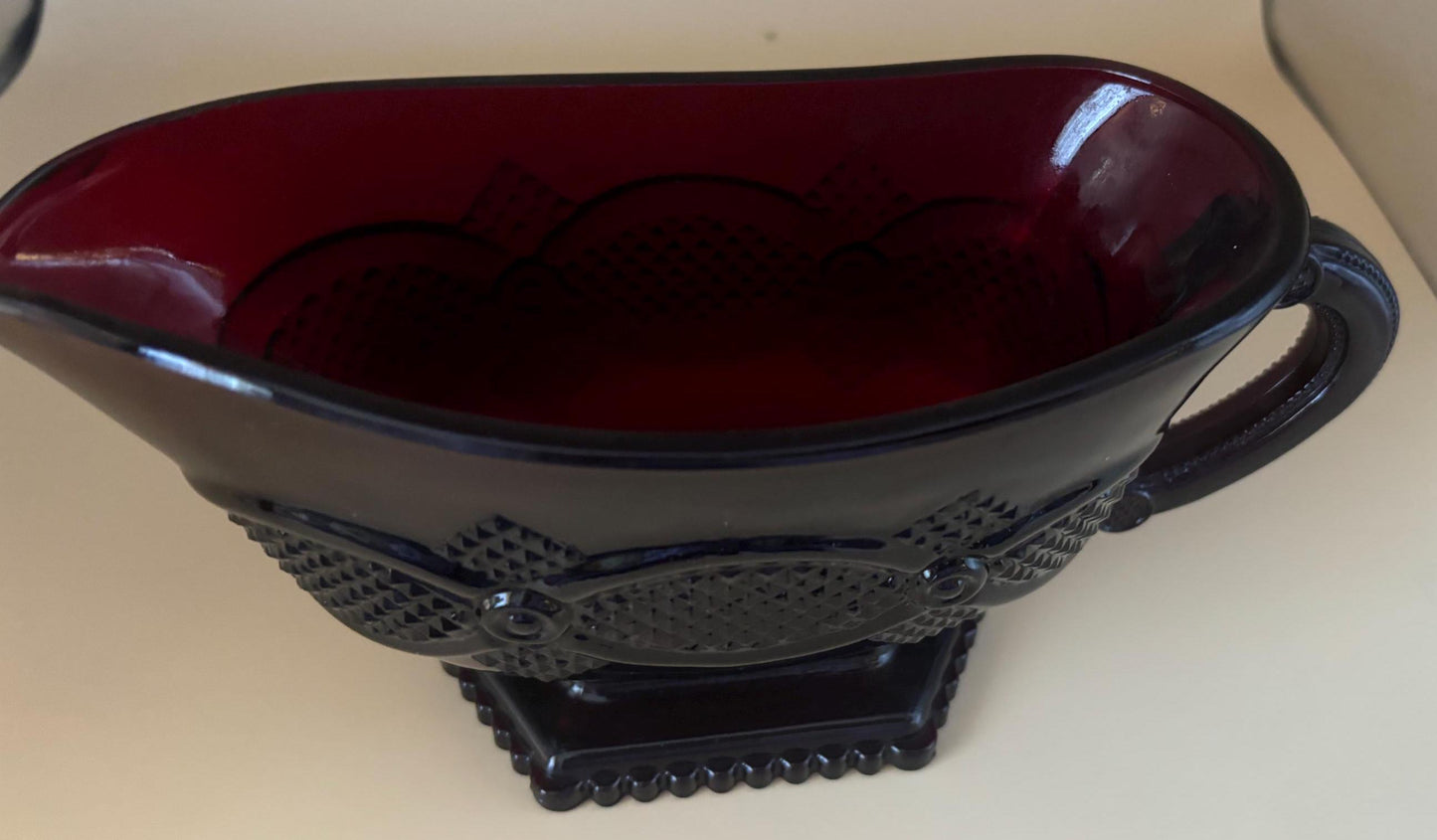 Avon Cape Cod Gravy Boat Dish Bowl Ruby Red Glass Lover Antiques and Vintage