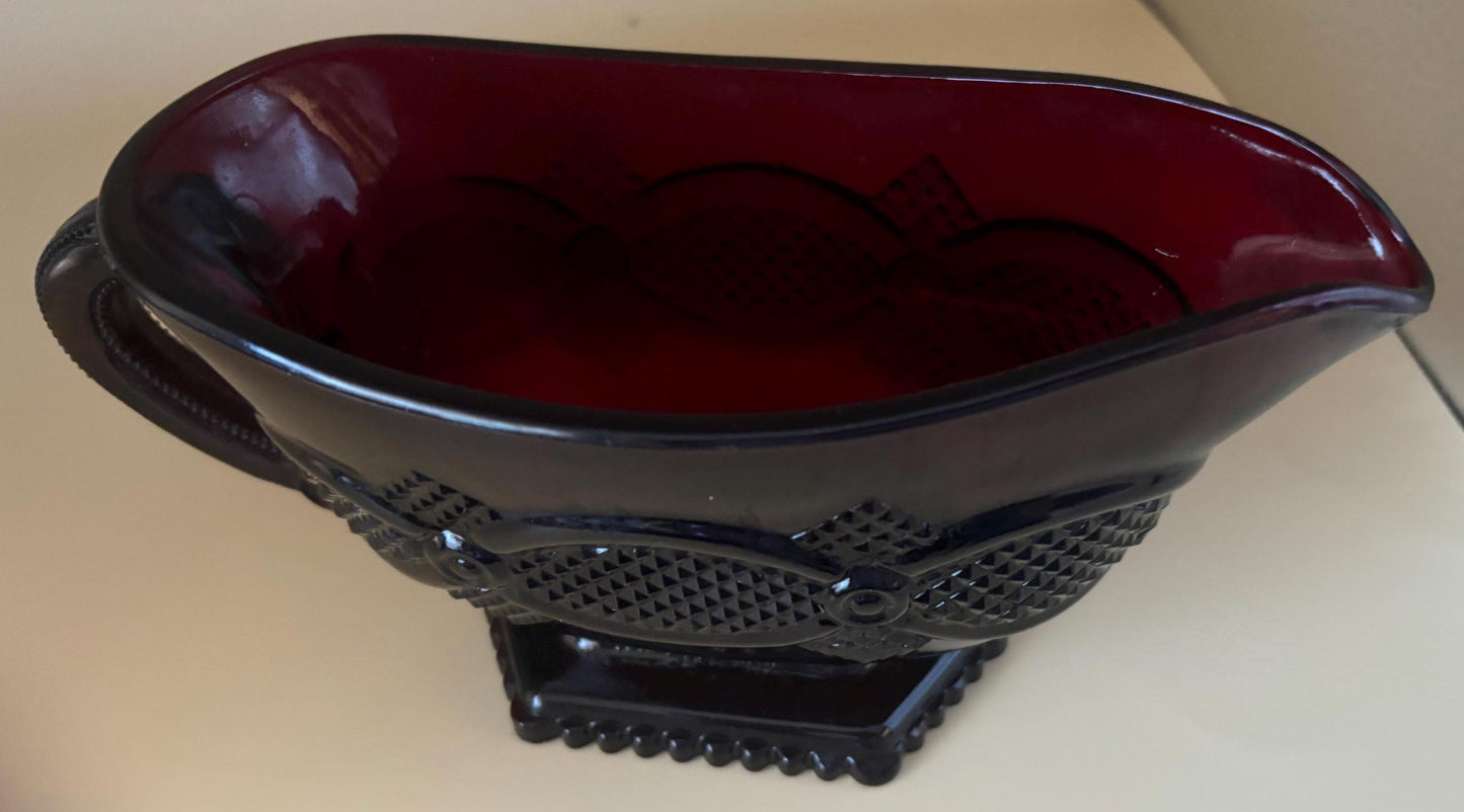 Avon Cape Cod Gravy Boat Dish Bowl Ruby Red Glass Lover Antiques and Vintage