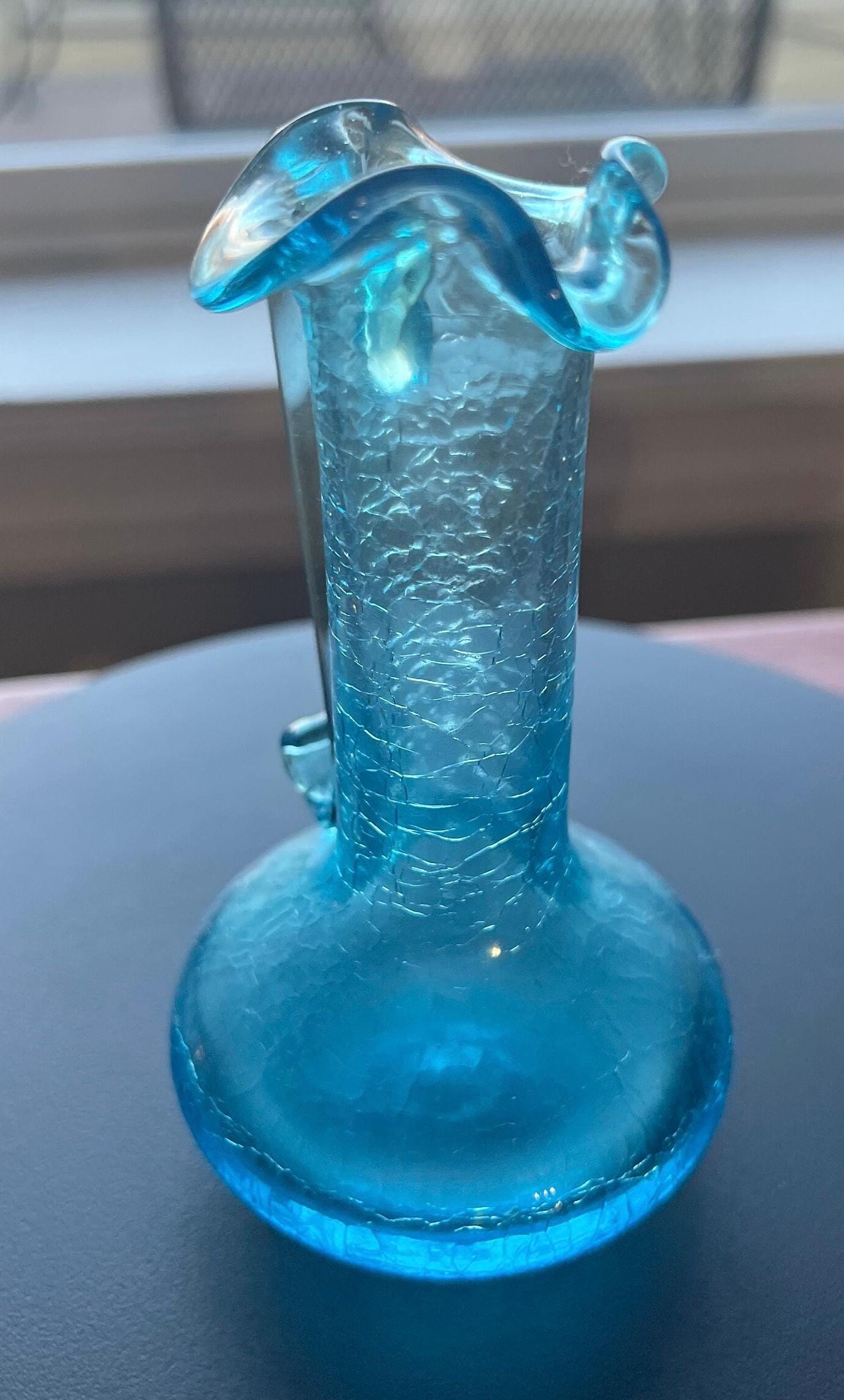 Vintage Blue Crackle Glass, Mini Pitcher, Art Blue Glass, Art Glass, Lover Antiques and Vintage