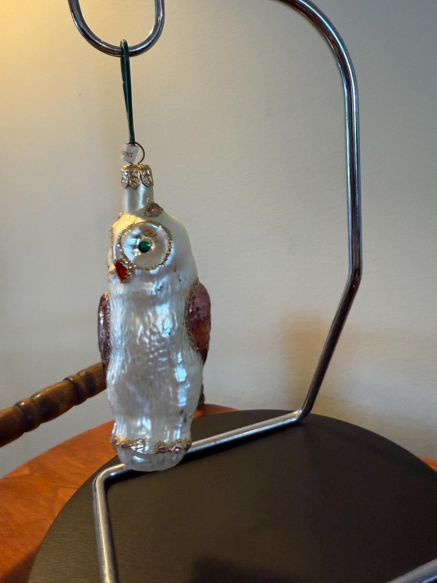 Vintage Owl with Green Eyes on a Perch Hand Blown Owl Christmas Holiday Lover Antiques and Vintage