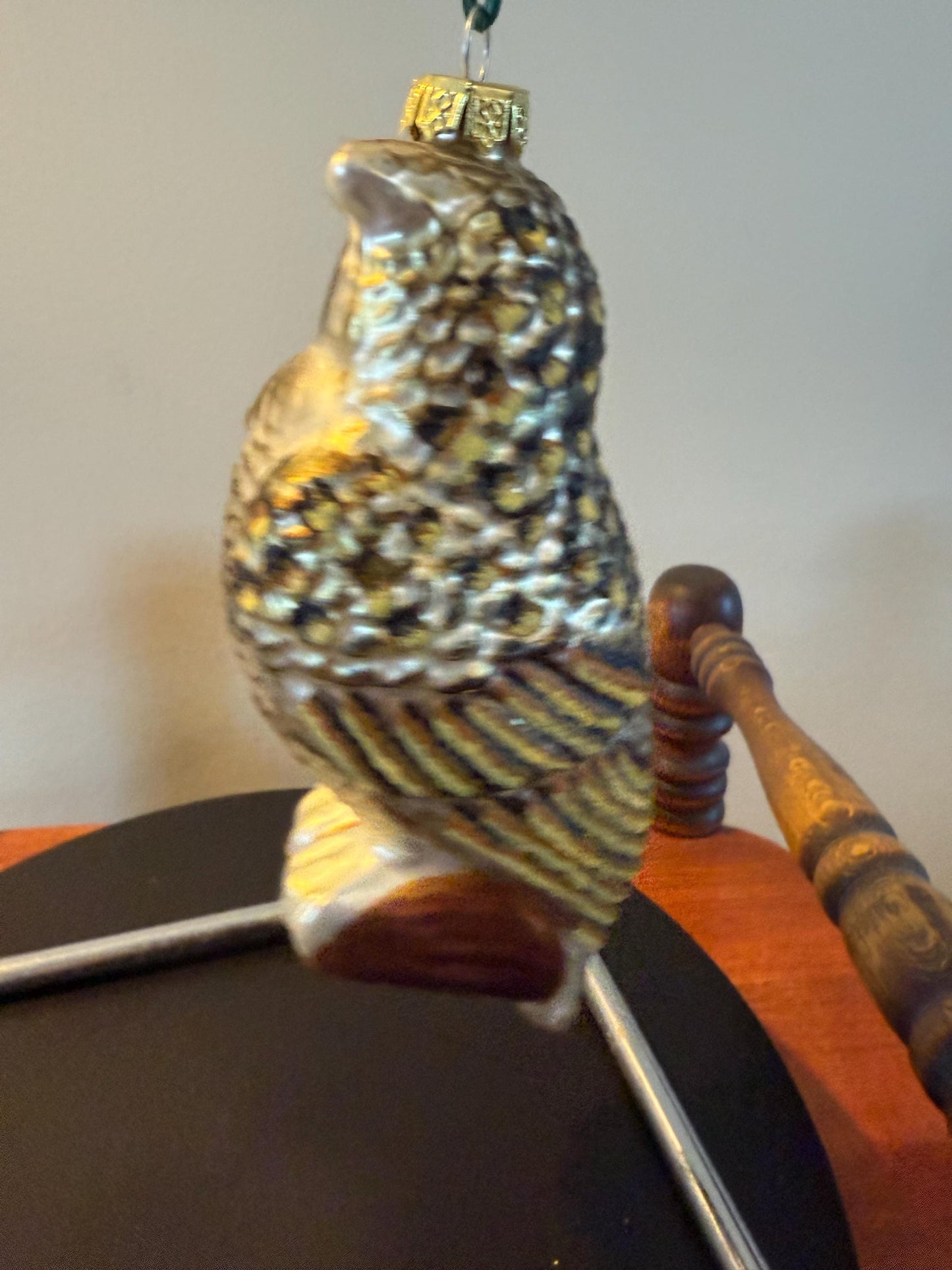 Vintage Owl with Green Eyes on a Perch Hand Blown Owl Christmas Holiday Lover Antiques and Vintage