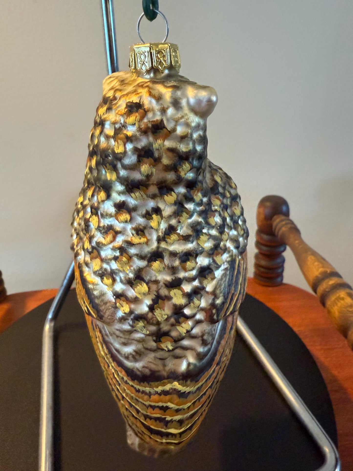 Vintage Owl with Green Eyes on a Perch Hand Blown Owl Christmas Holiday Lover Antiques and Vintage