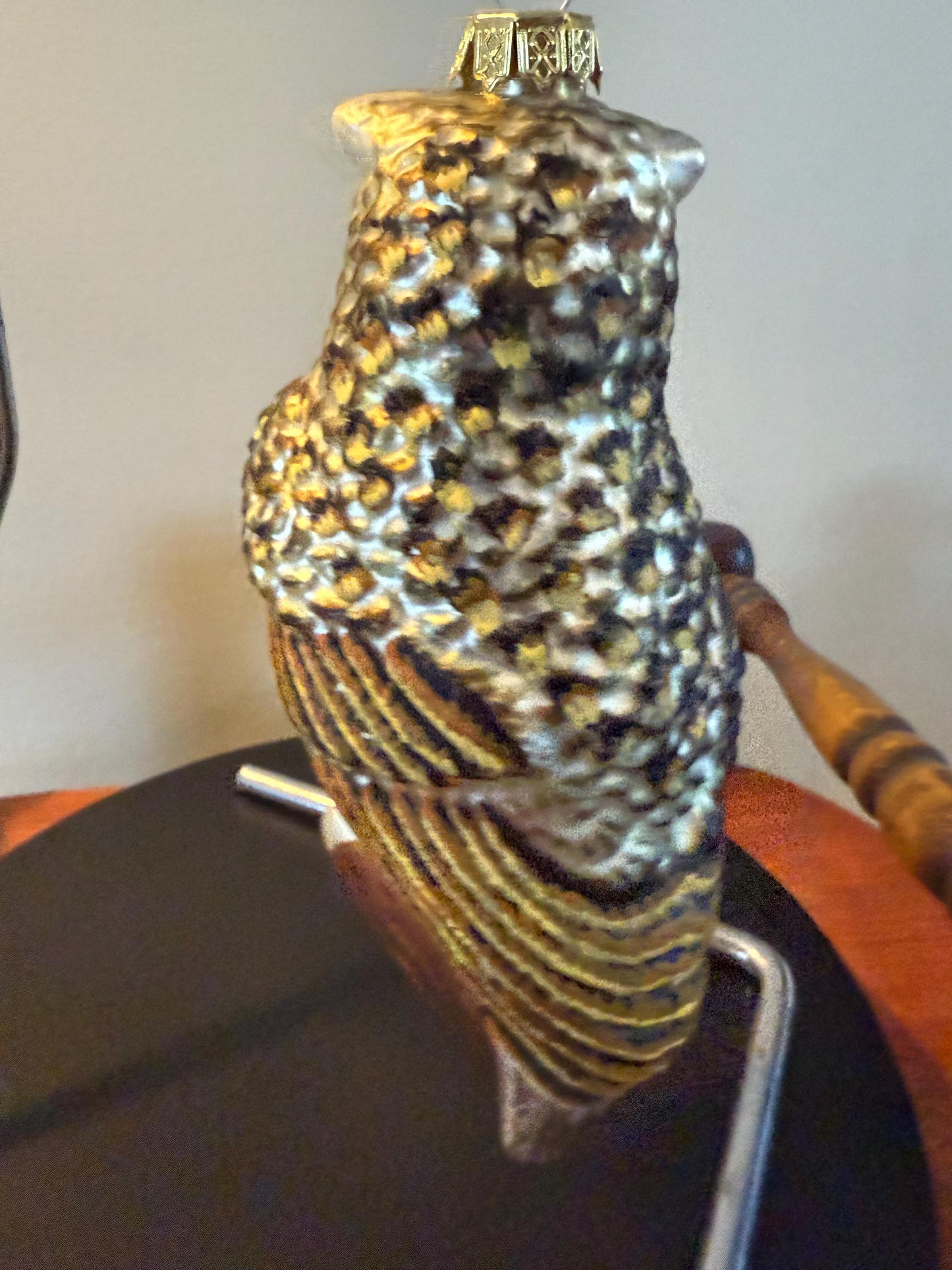 Vintage Gold Barn Owl on a Branch Perch Hand Blown Orange Owl Christmas Holiday Lover Antiques and Vintage