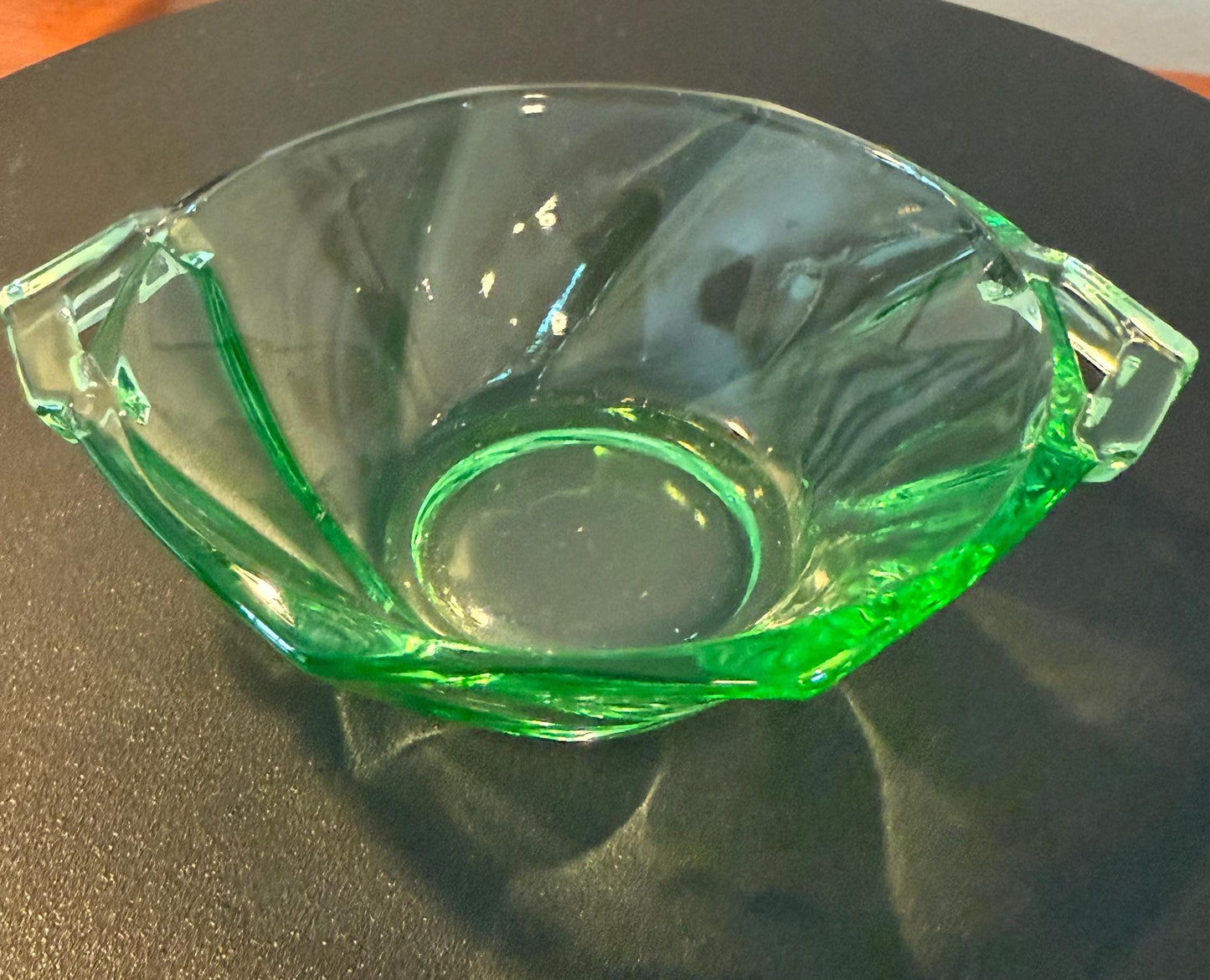 Vintage Heisey Green Glass Small Nut or Candy Dish Glass with Handles Lover Antiques and Vintage