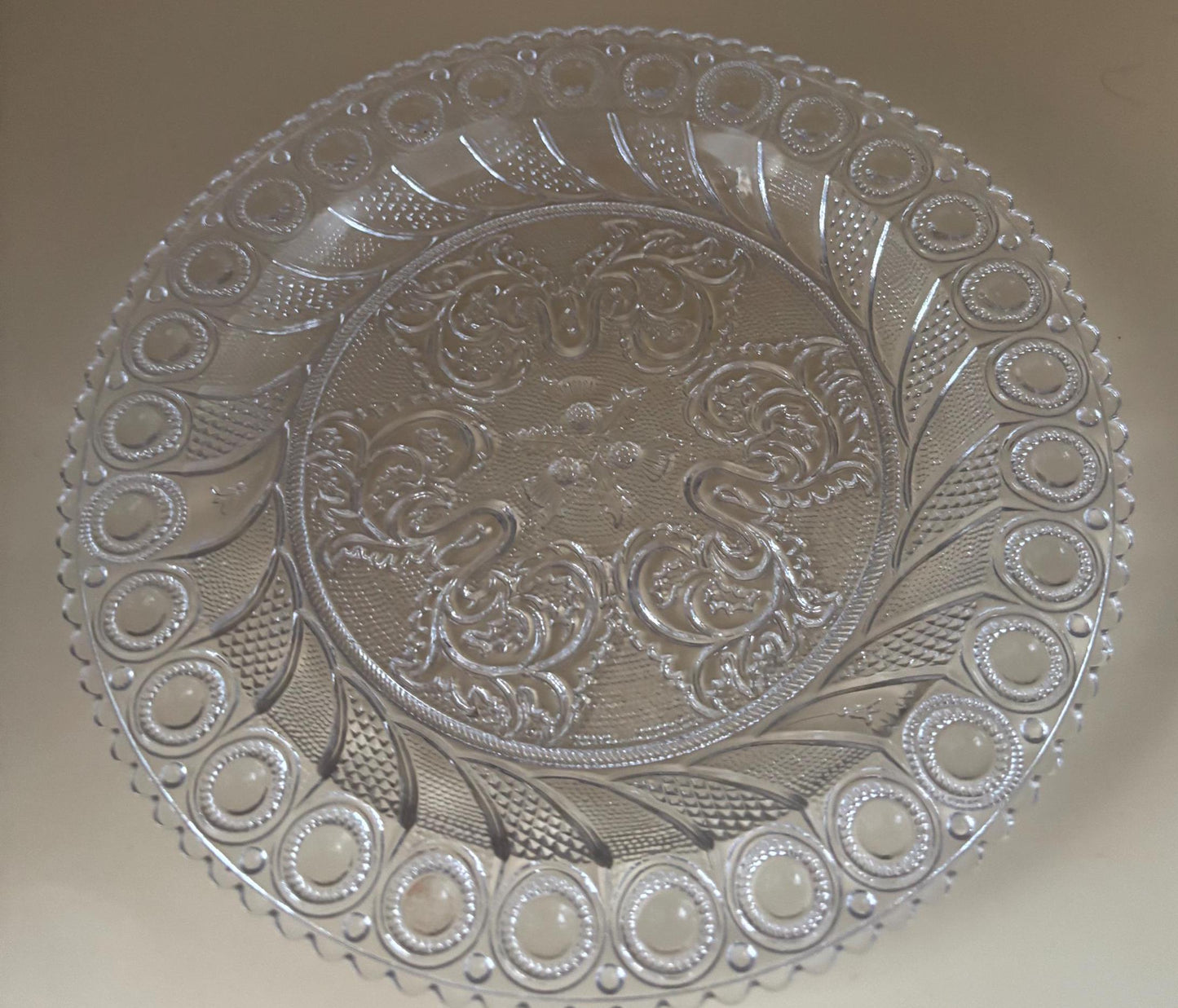 Vintage Imperial Glass Sandwich Scroll Plate Lover Antiques and Vintage