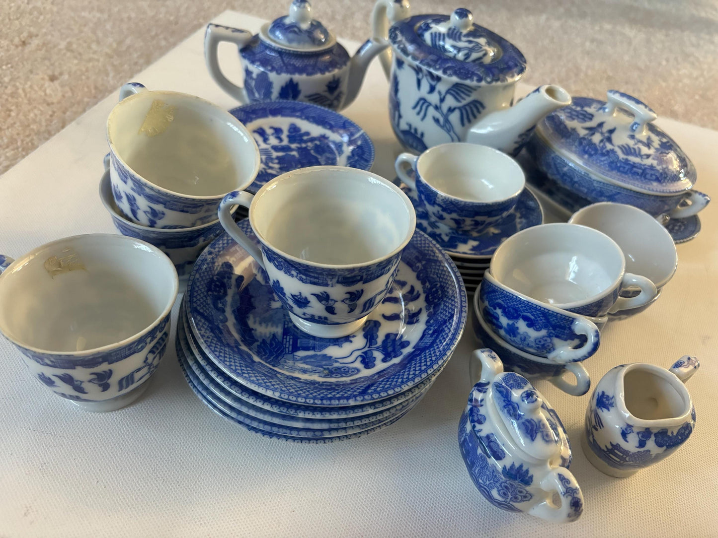Antique Children’s Porcelain Tea Set of 35 Pieces Tea Pot Cups Plates Creamer and More Lover Antiques and Vintage