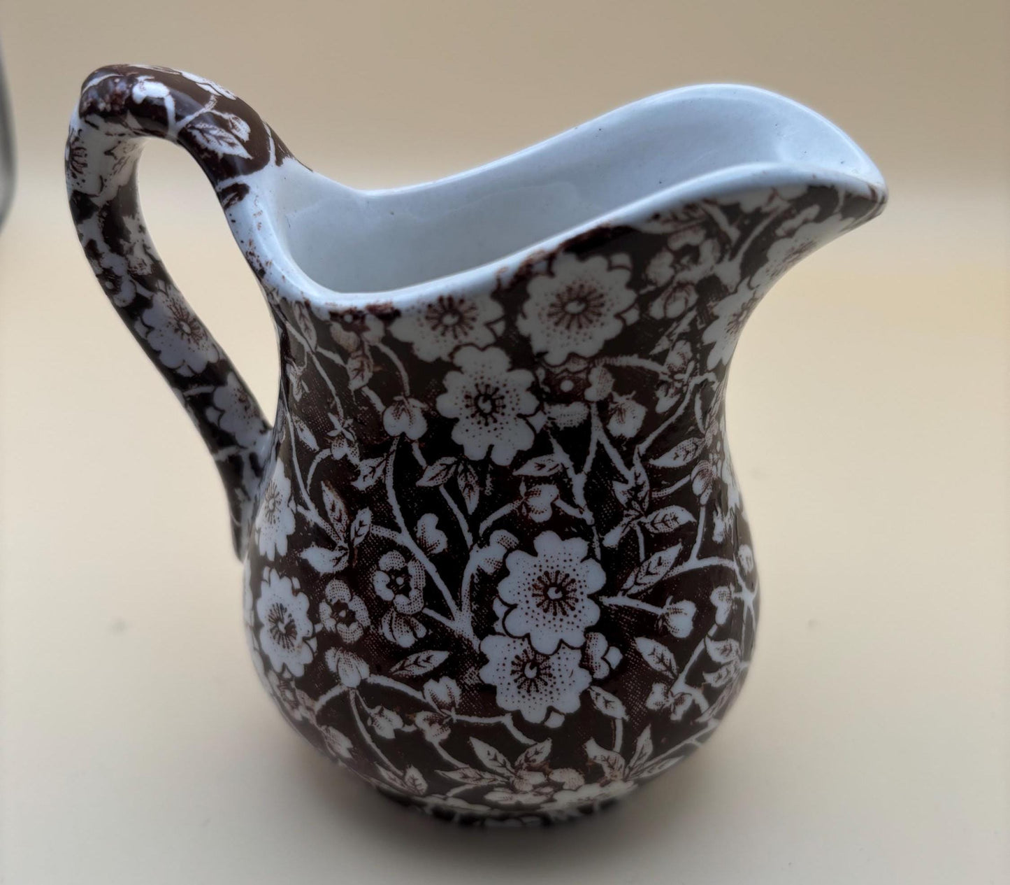 Vintage Royal Crownford Ironstone England Brown and White Floral Transferware Pitcher Lover Antiques and Vintage