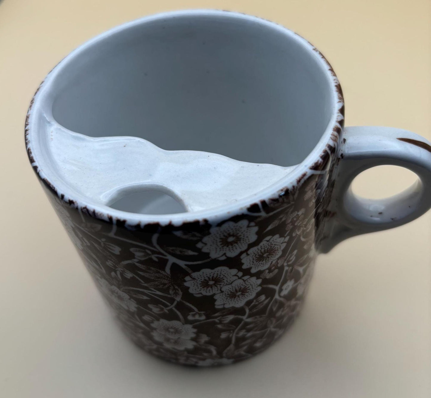 Vintage Royal Crownford Brown CALICO Tea Cup with Mustache Ironstone England Brown and White Floral Transferware Lover Antiques and Vintage