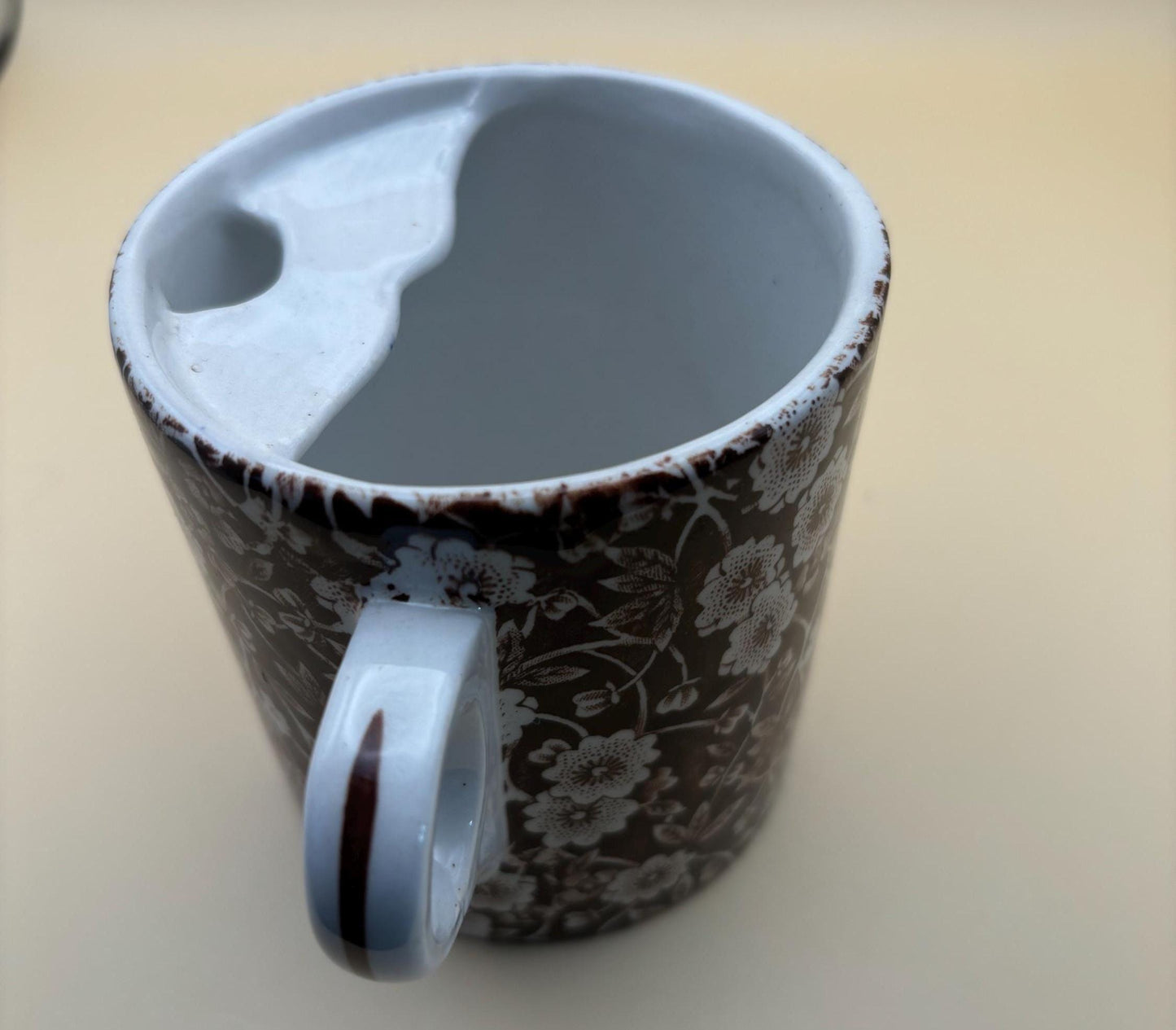 Vintage Royal Crownford Brown CALICO Tea Cup with Mustache Ironstone England Brown and White Floral Transferware Lover Antiques and Vintage
