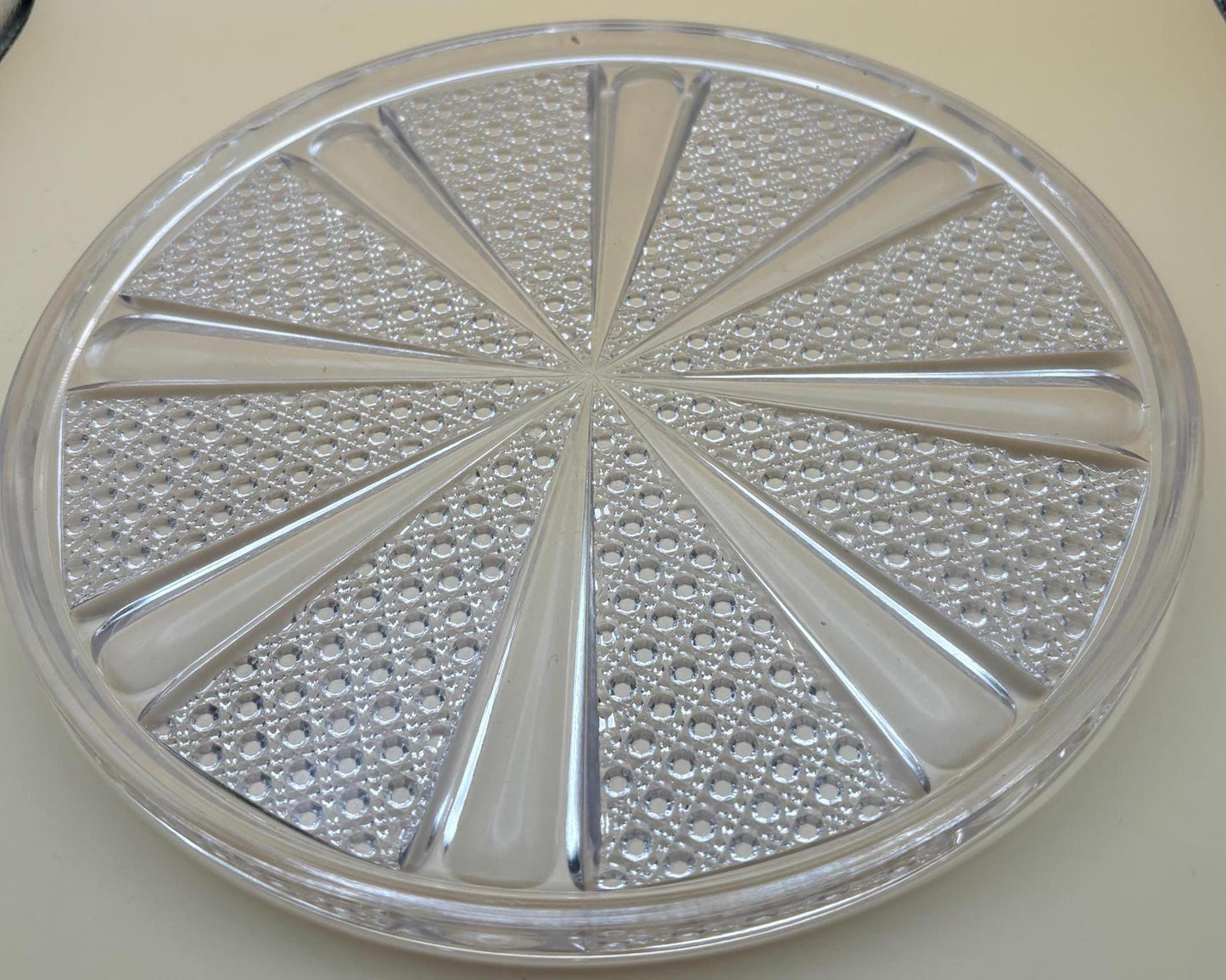 Vintage Crystal Round Serving Platter Tray Pinwheel Design Lover Antiques and Vintage