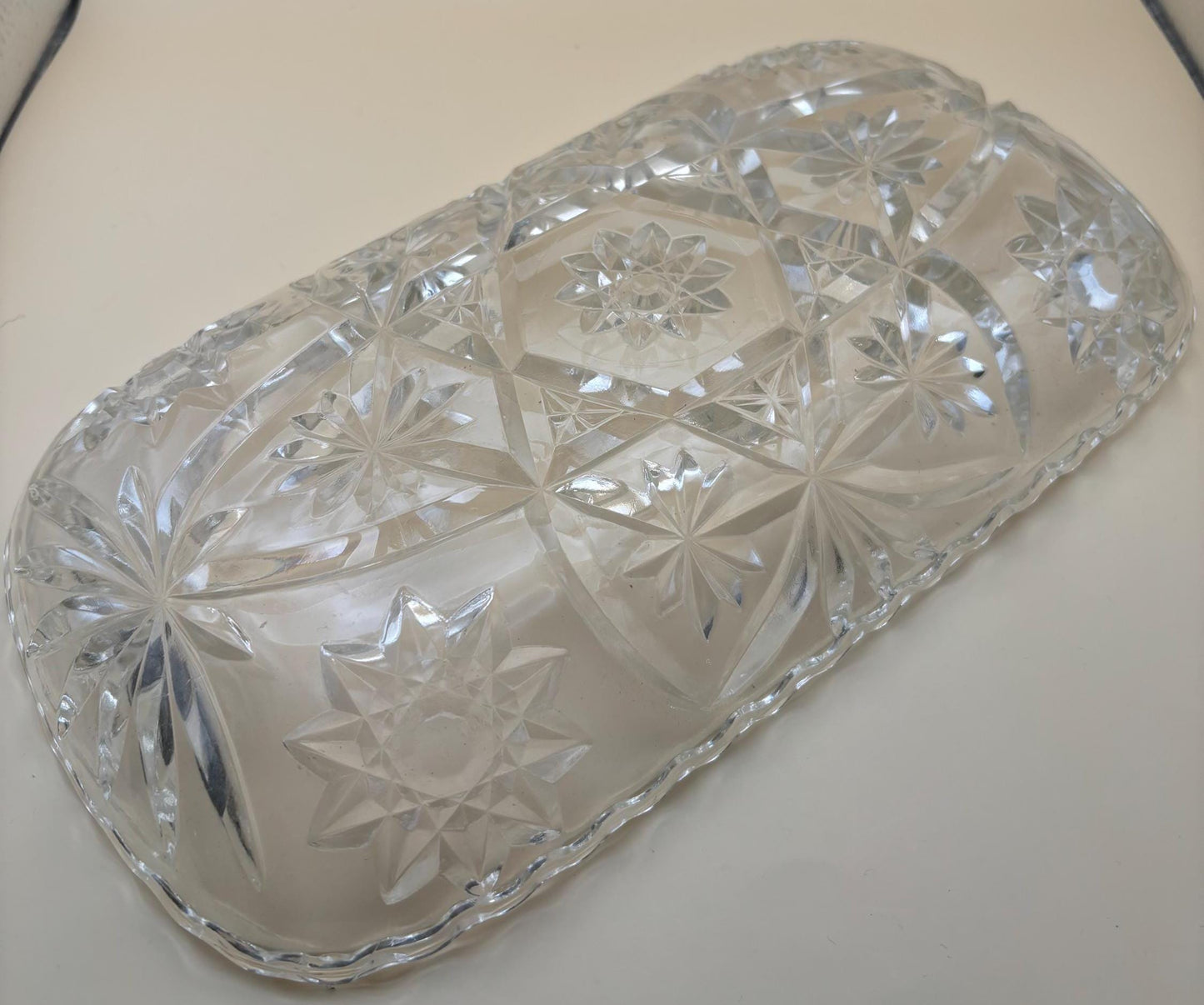 Vintage Crystal Glass Dish or Serving Dish Glass Serving Tray Anchor Hocking Star of David Design Lover Antiques and Vintage