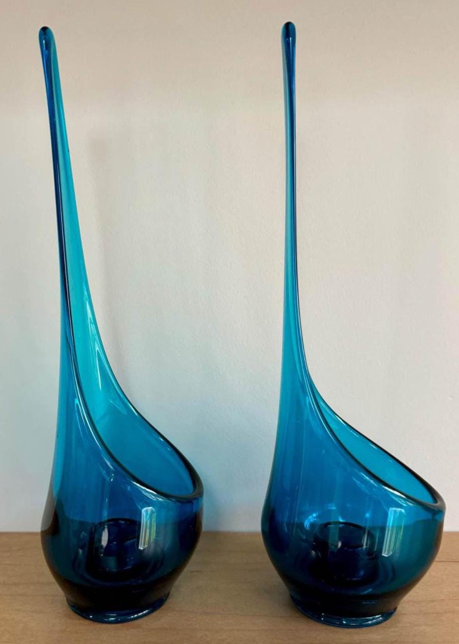 Vintage Viking Bluenique Swung Vase Viking Blue Candleholders Set of 2 Lover Antiques and Vintage