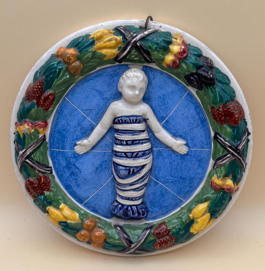 Italian Della Robbia Ceramic Christ Child Plaque Baby Jesus Wall Hanging Lover Antiques and Vintage
