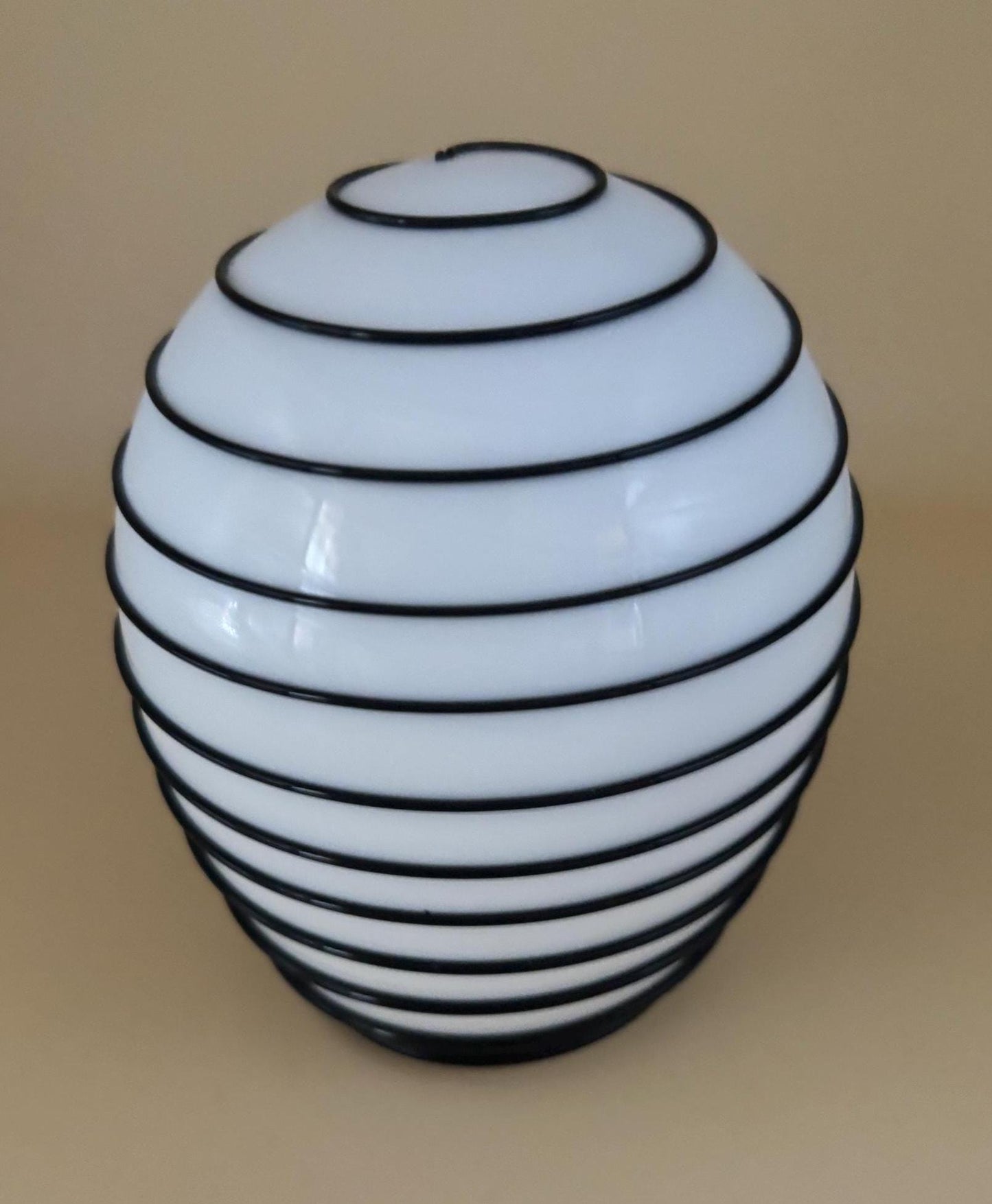 Vintage White Cased Glass with Black Applied Swirl Egg Shaped Paperweight Encased Glass Art Lover Antiques and Vintage
