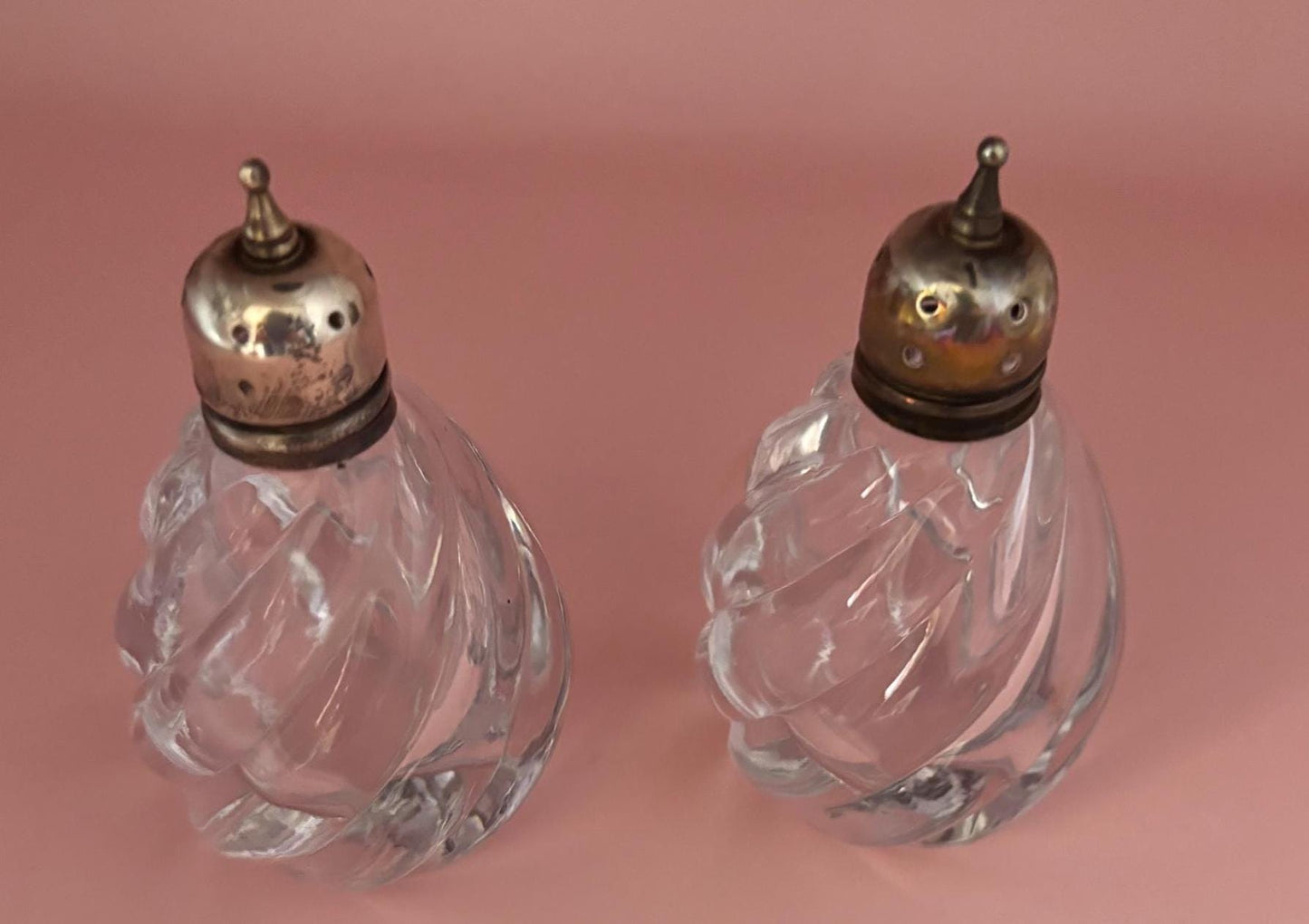 Antique Heisey Waverly Glass Salt & Pepper Shakers Domed Sterling Silver Lover Antiques and Vintage