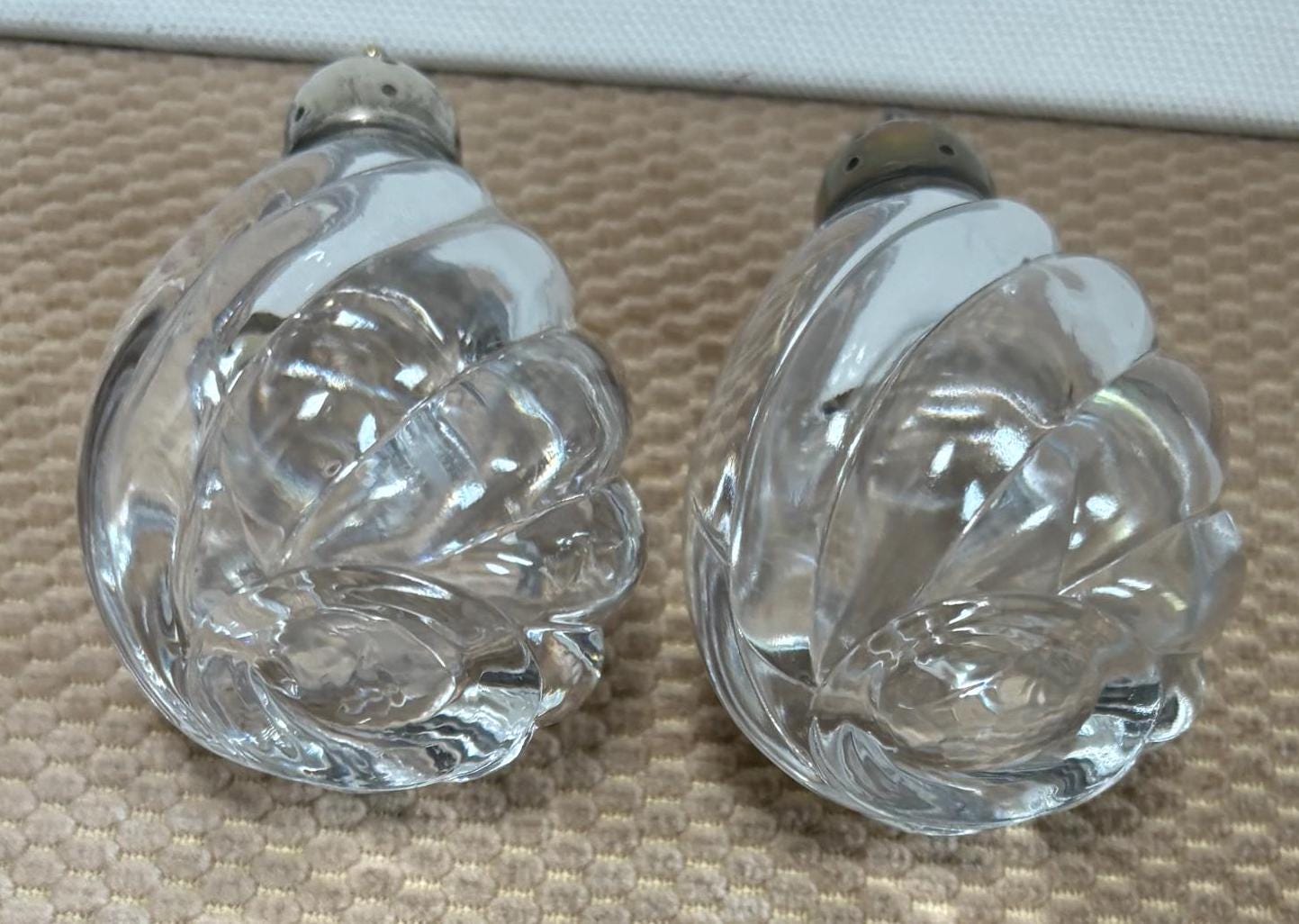 Antique Heisey Waverly Glass Salt & Pepper Shakers Domed Sterling Silver Lover Antiques and Vintage