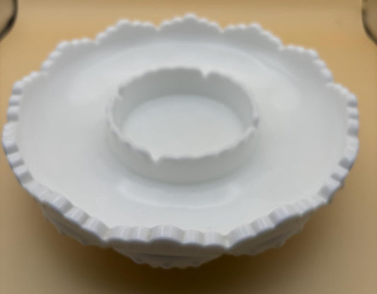 Vintage Fenton Milk Glass Hobnail Appetizer Dish Tray Ruffled Chip Dip Tray Large White Home Decor Glass Art Lover Antiques and Vintage