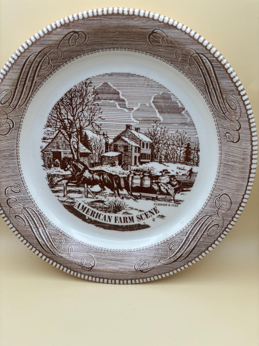 Vintage Jeanette Royal China Farm Scene Pie Plate Royal Ironstone Brown Plate Lover Antiques and Vintage