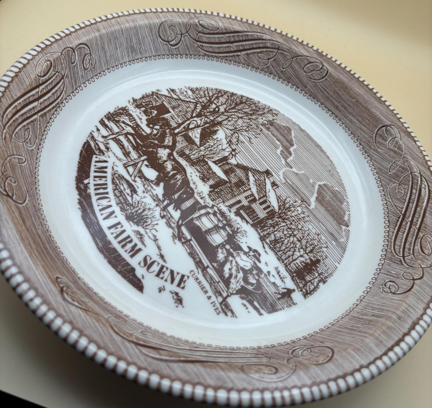 Vintage Jeanette Royal China Farm Scene Pie Plate Royal Ironstone Brown Plate Lover Antiques and Vintage