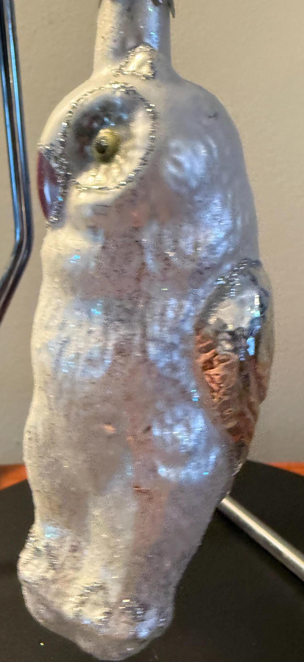 Vintage White Snow Owl on a Perch Hand Blown Large Owl Christmas Holiday Lover Antiques and Vintage