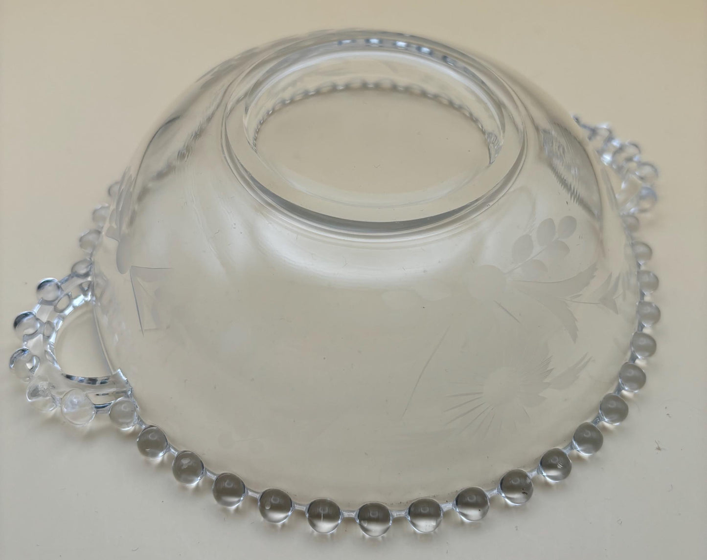Antique Imperial Beaded Glass Wide Bowl with Etchings in Glass Lover Antiques and Vintage