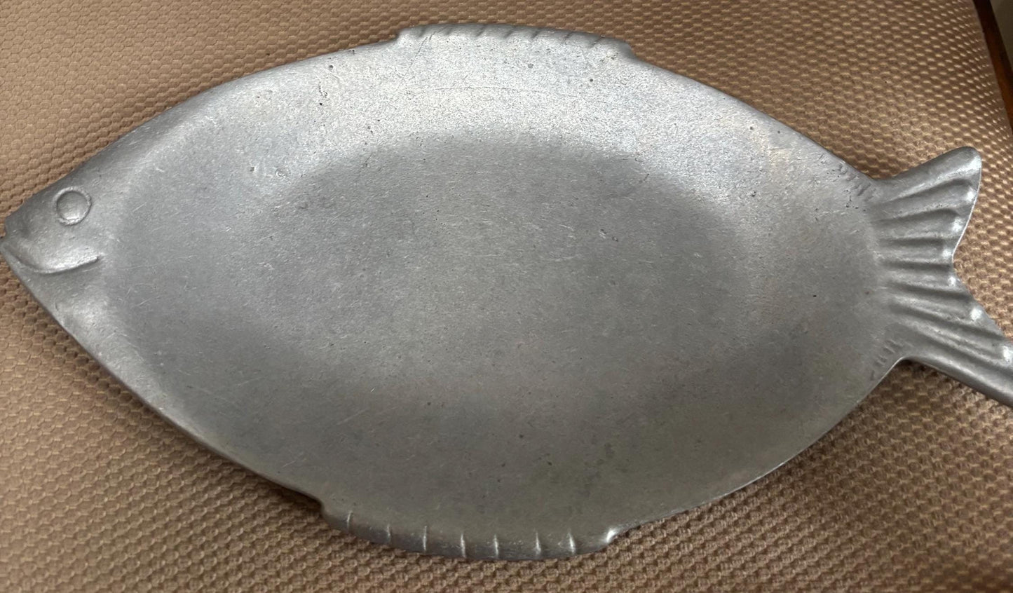 Vintage York Metalworks Pewter Fish Tray Lover Antiques and Vintage