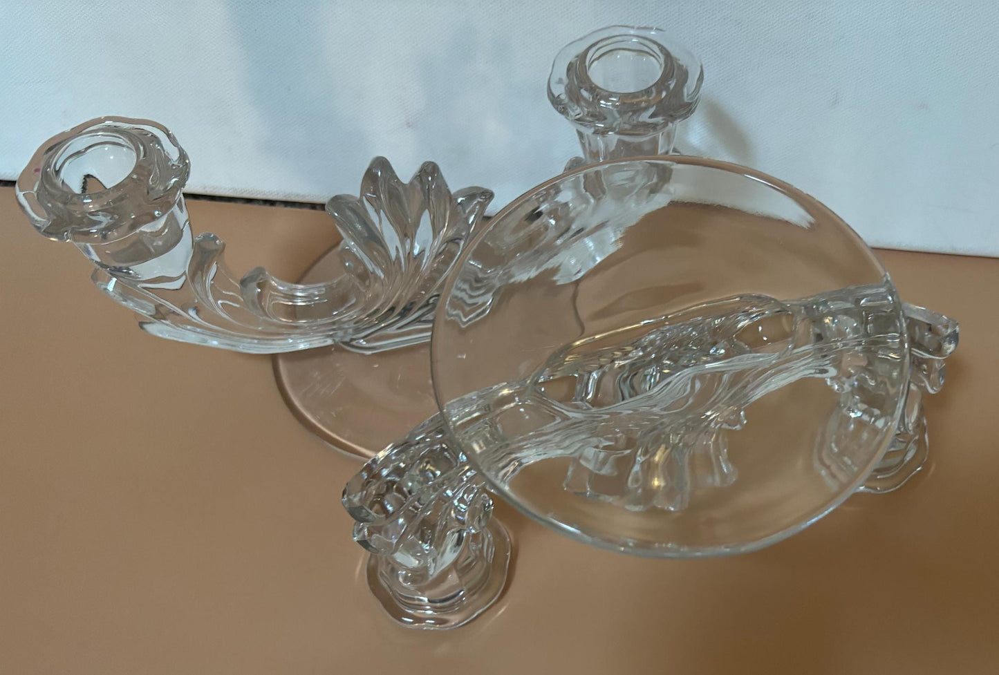Vintage Fostoria Glass Pair of Candle Holders Candle Sticks Lover Antiques and Vintage