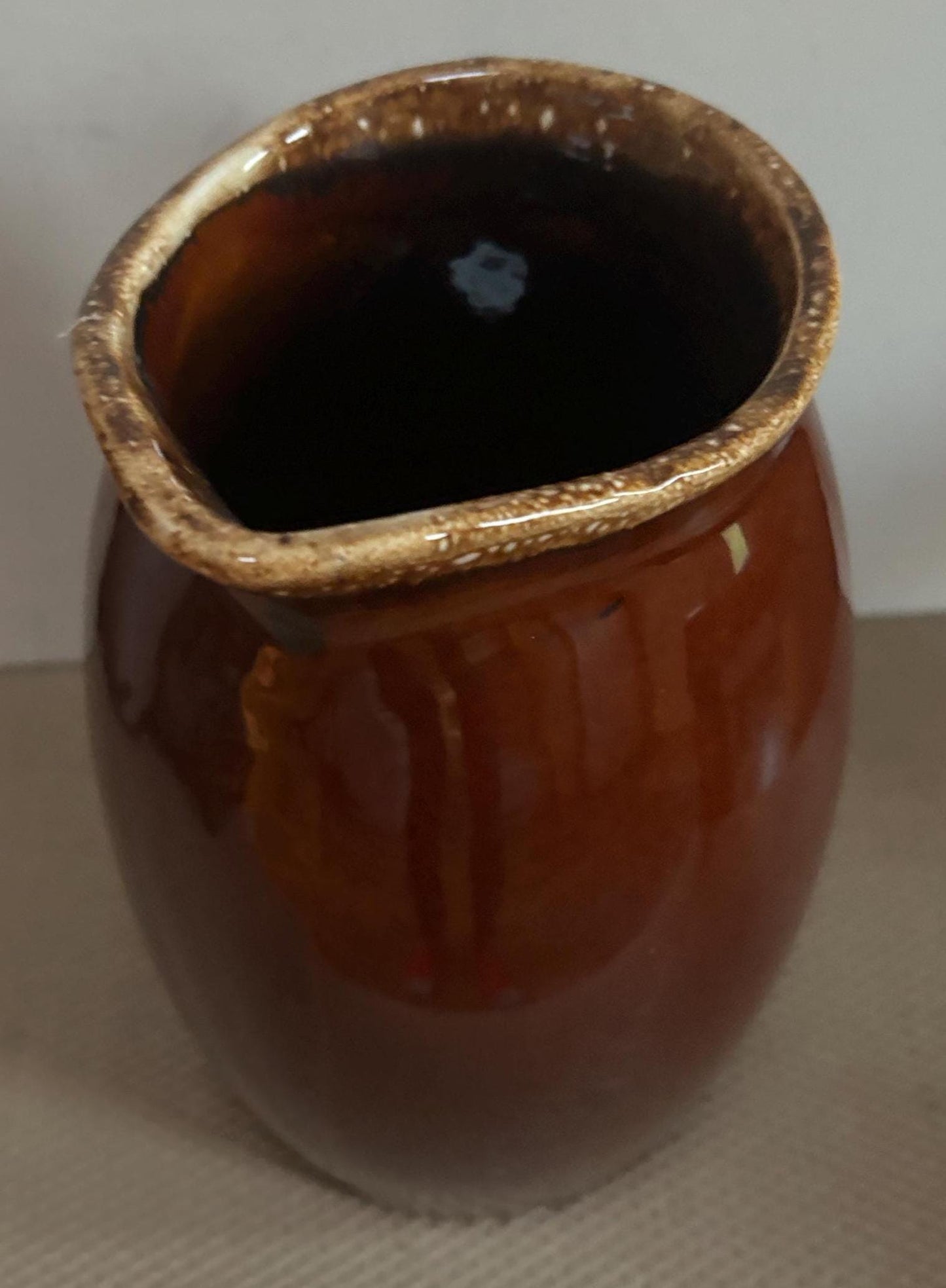 Vintage Hand Dripped Glazed Pottery Pitcher with Handle Brown Rust Lover Antiques