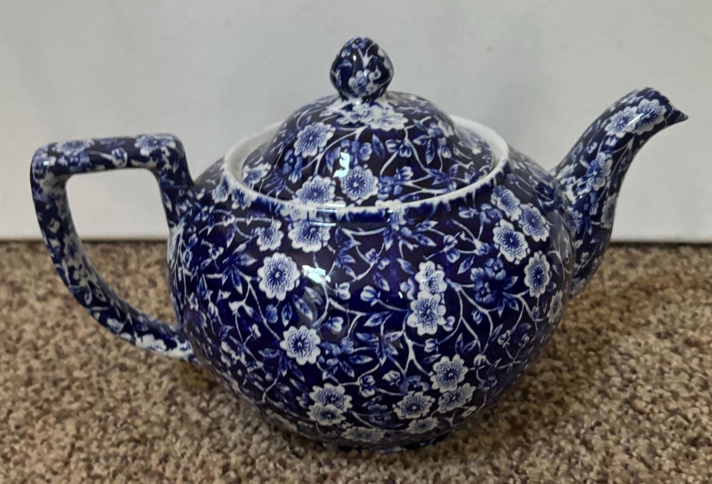 Vintage CALICO Blue Flower Large Teapot Royal Crownford Ironstone England Blue and White Floral Transferware Lover Antiques and Vintage