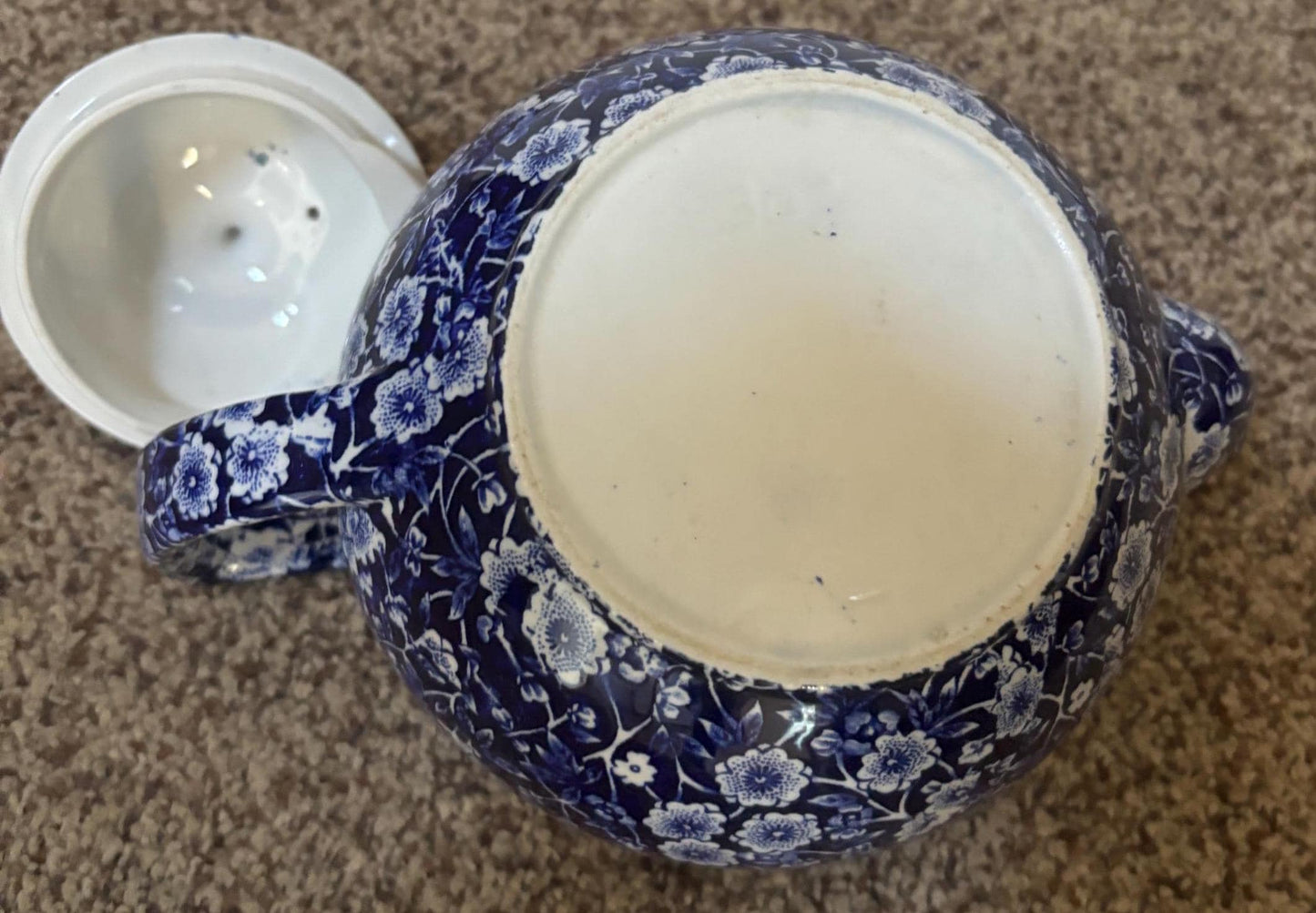 Vintage CALICO Blue Flower Large Teapot Royal Crownford Ironstone England Blue and White Floral Transferware Lover Antiques and Vintage