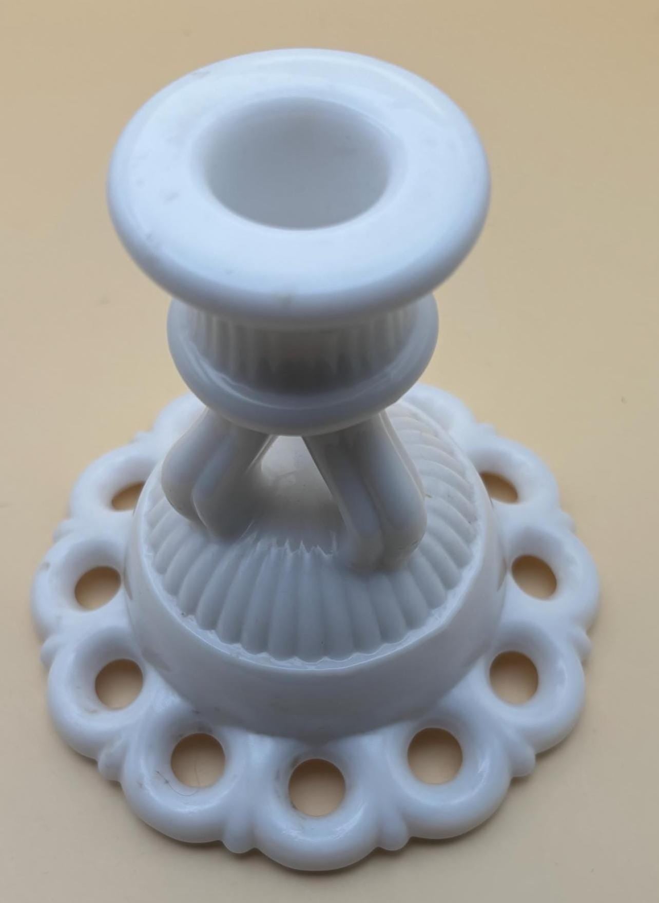 Vintage Westmoreland Scalloped Milk Glass Candle Stick Holder Lover Antiques and Vintage