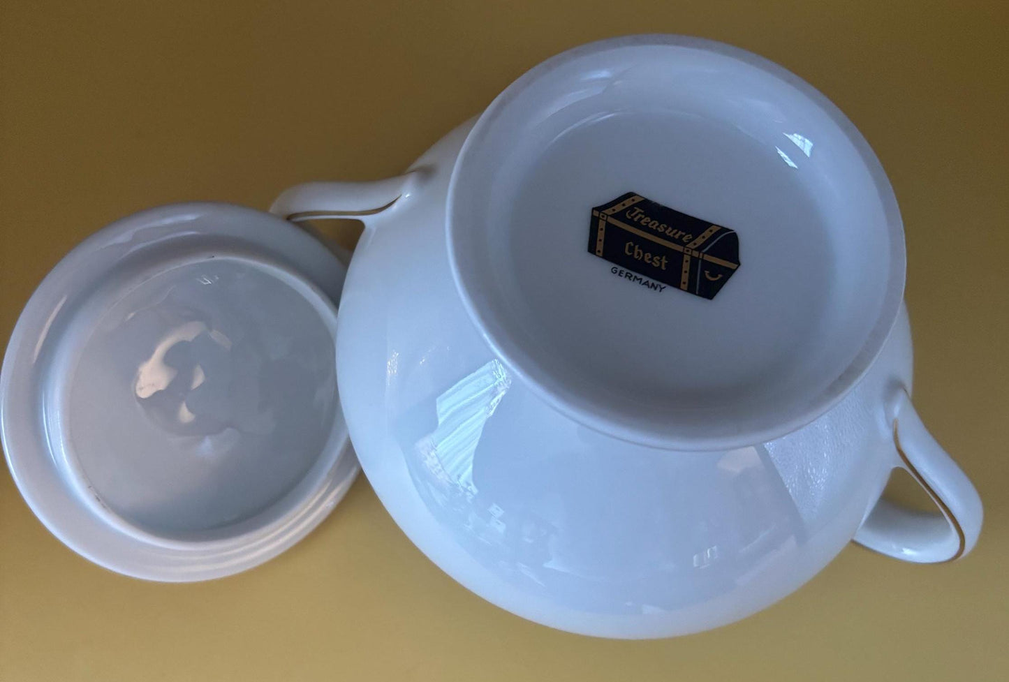 Vintage Sugar Bowl with Lid Sugar Bowl by Treasure Chest Made in Germany Double Handle Sugar Dish Lover Antiques and Vintage