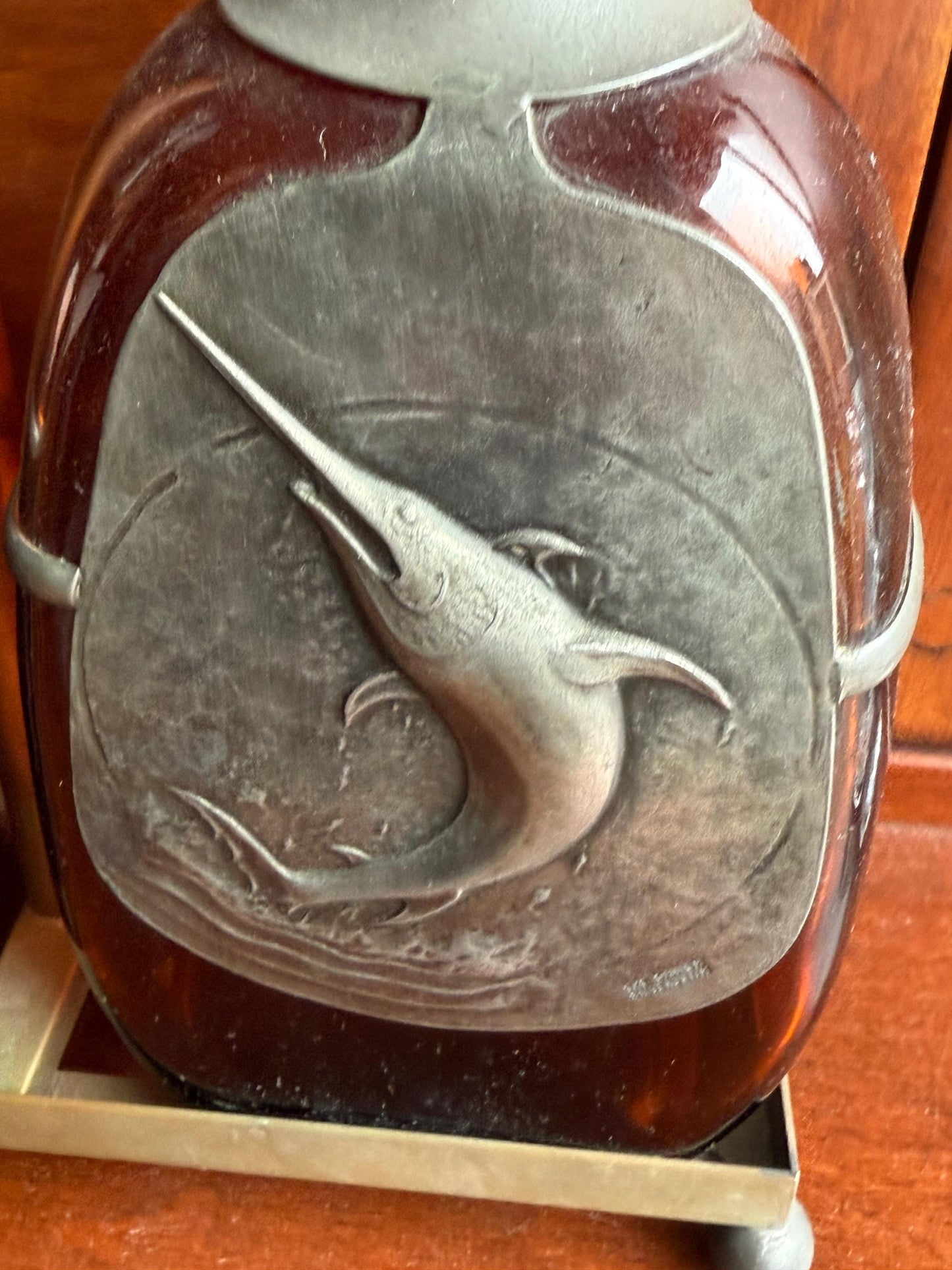 Vintage The Danish Silversmith Amber Liquor Decanter Bottles and Holder Lover Antiques and Vintage