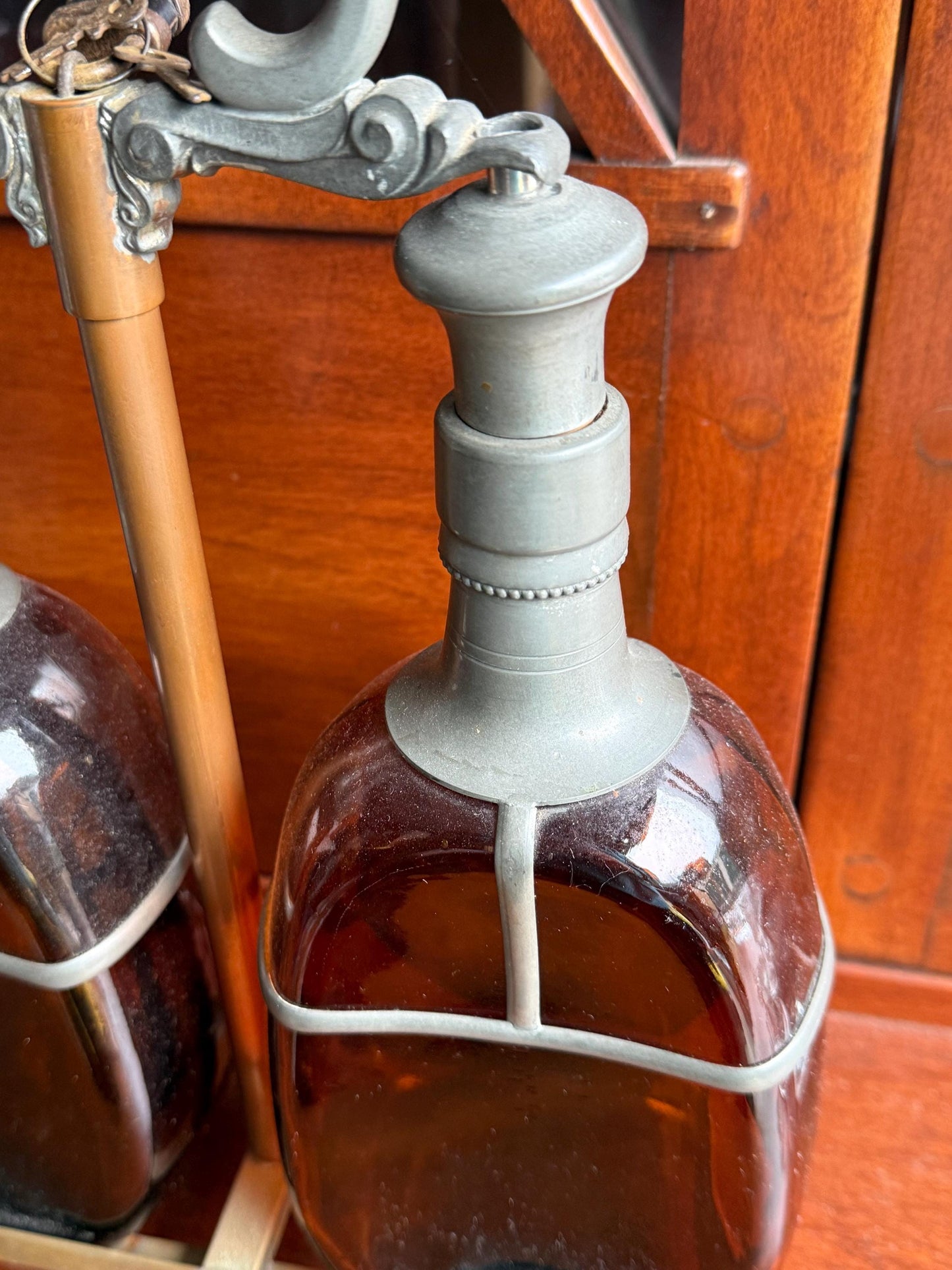 Vintage The Danish Silversmith Amber Liquor Decanter Bottles and Holder Lover Antiques and Vintage