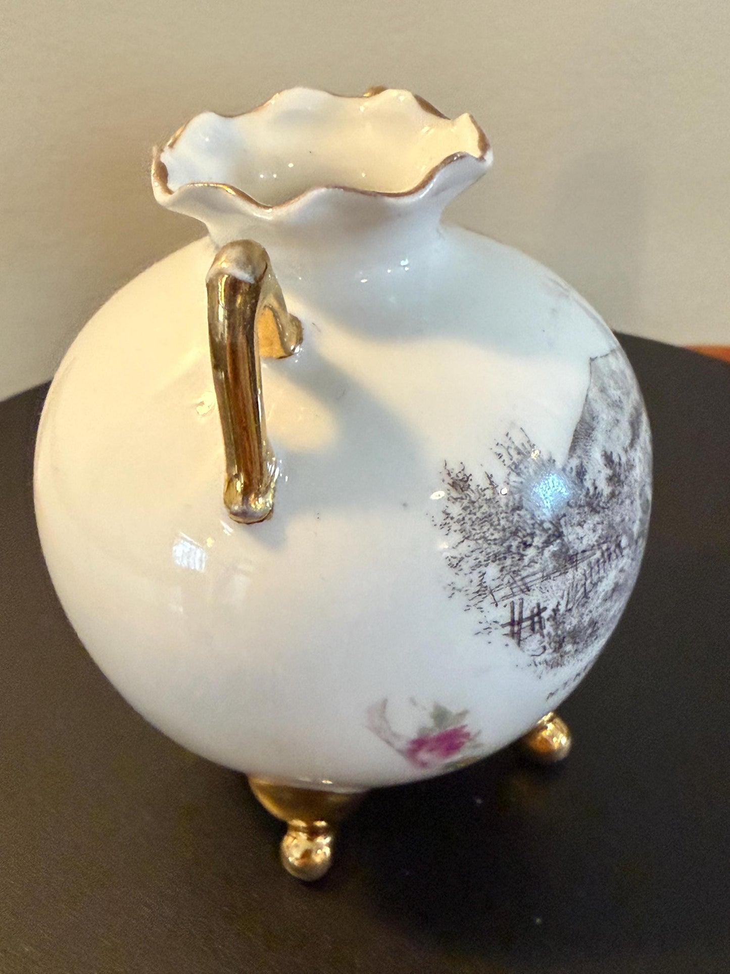 Vintage Carlsbad N.W. Pease Austrian Vase with Pink Roses Mount Kearsarge No Conway NH Lover Antiques and Vintage