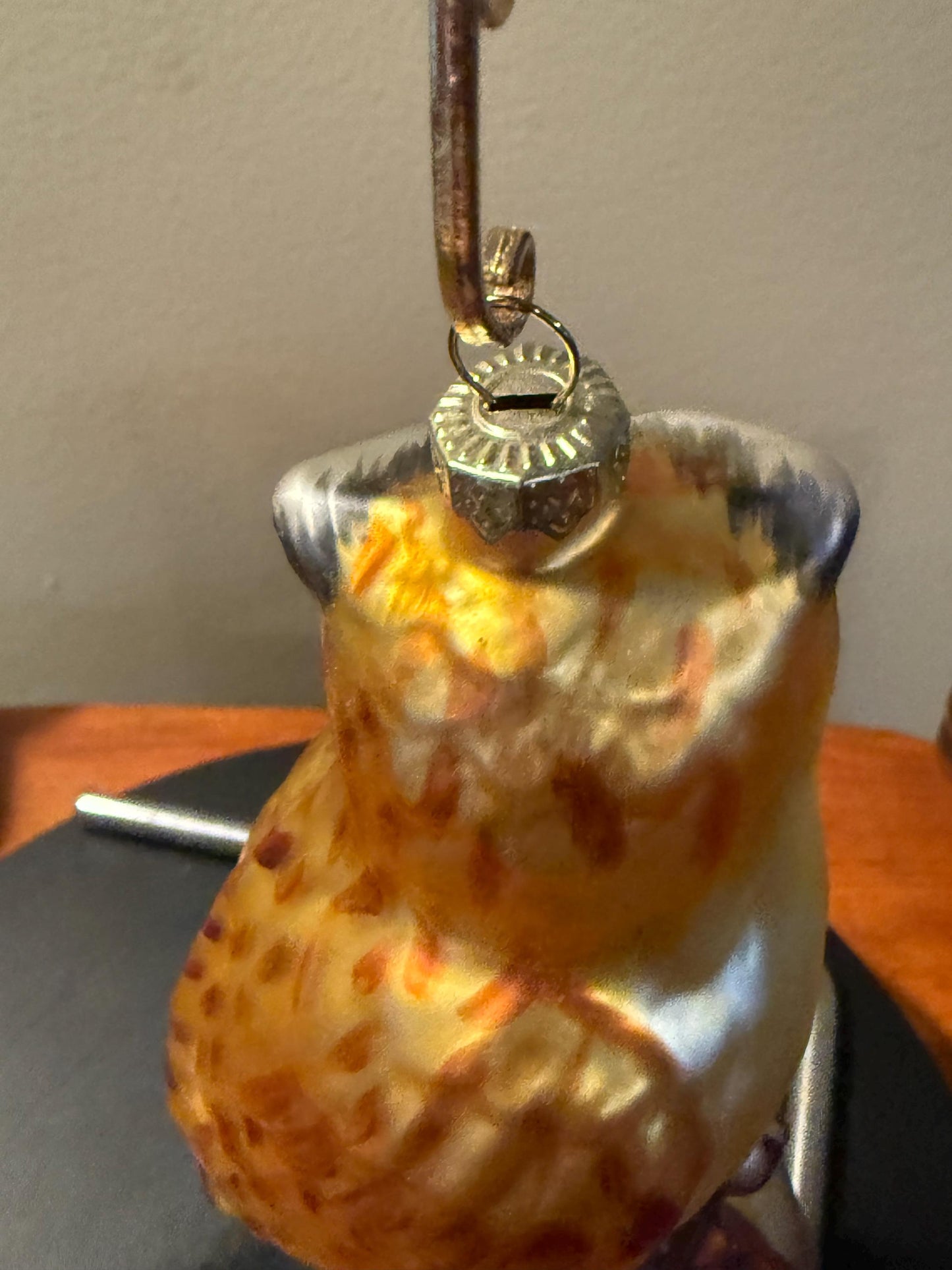 Vintage Brown Speckled Owl Hand Blown Orange Owl Christmas Holiday Lover Antiques and Vintage