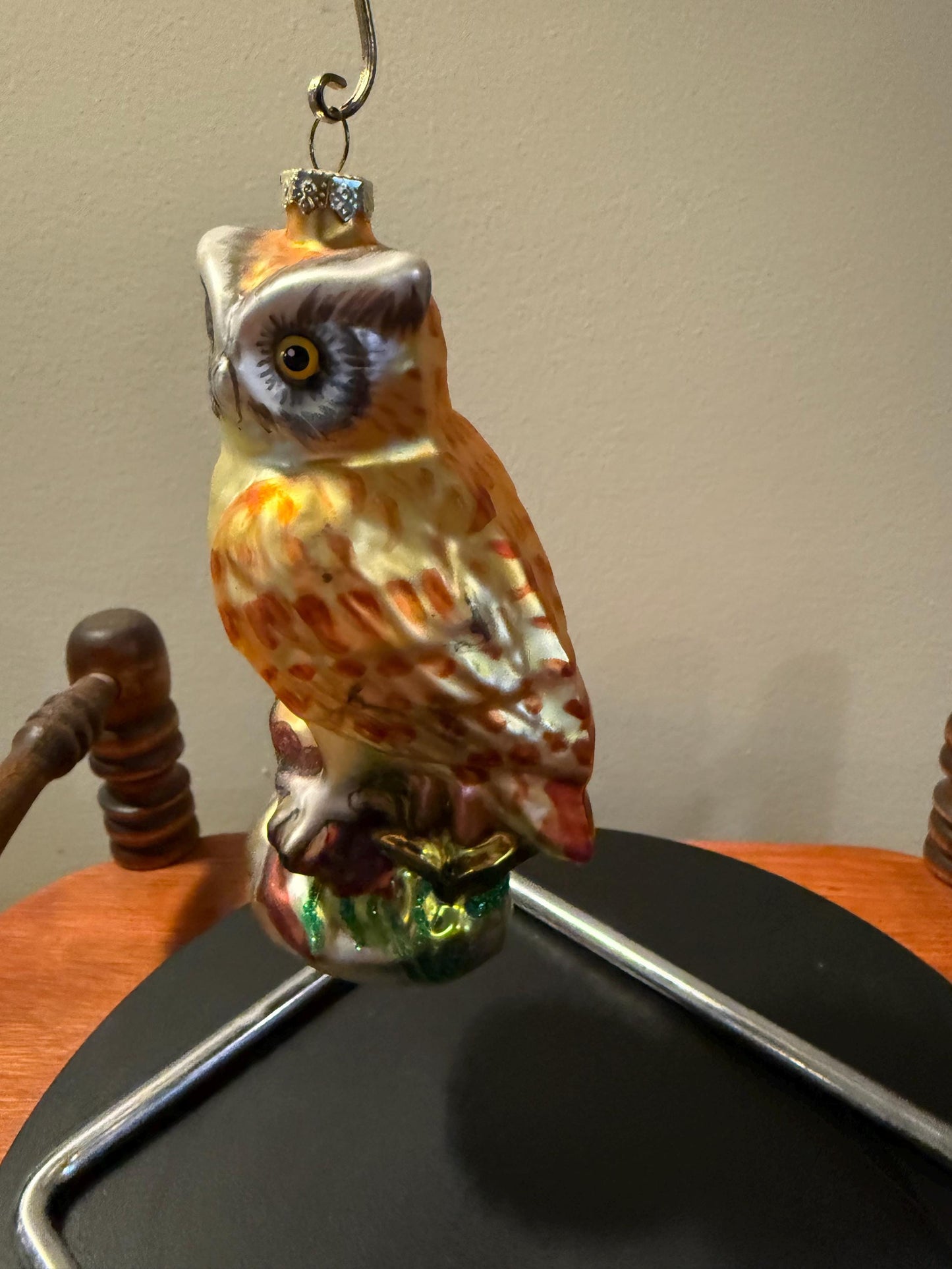 Vintage Brown Speckled Owl Hand Blown Orange Owl Christmas Holiday Lover Antiques and Vintage