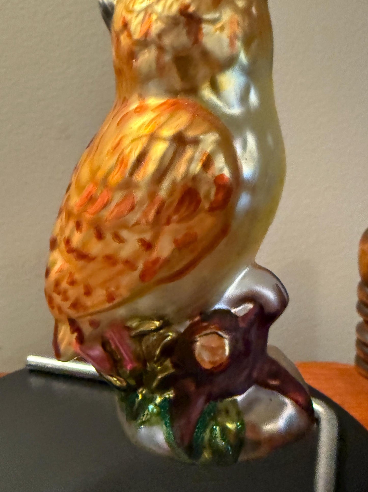 Vintage Brown Speckled Owl Hand Blown Orange Owl Christmas Holiday Lover Antiques and Vintage