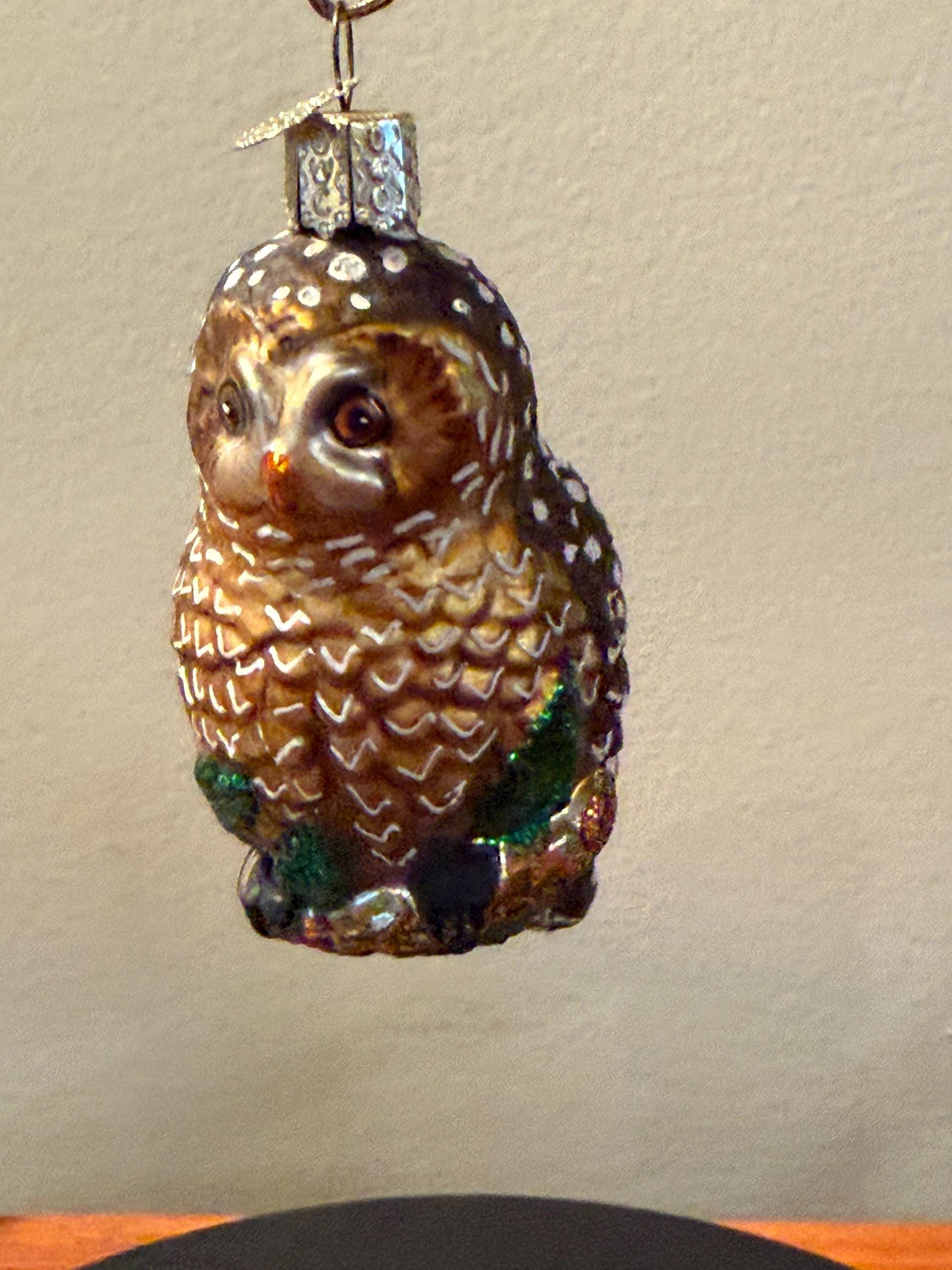 Vintage Brown Speckled Owl Hand Blown Orange Owl Christmas Holiday Lover Antiques and Vintage