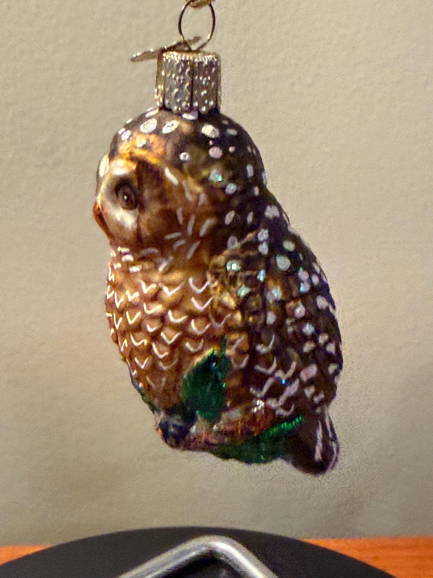 Vintage Brown Speckled Owl Hand Blown Orange Owl Christmas Holiday Lover Antiques and Vintage