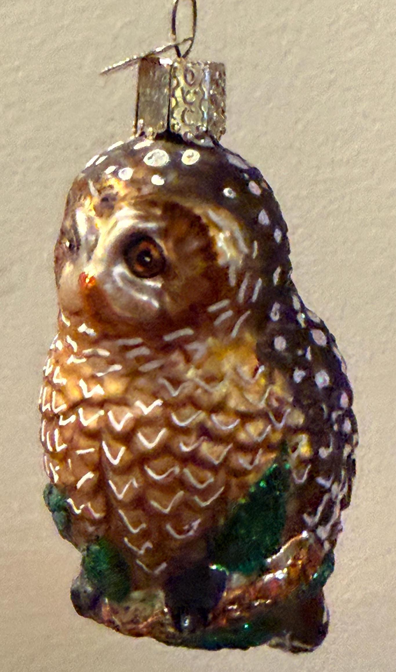 Vintage Brown Speckled Owl Hand Blown Orange Owl Christmas Holiday Lover Antiques and Vintage