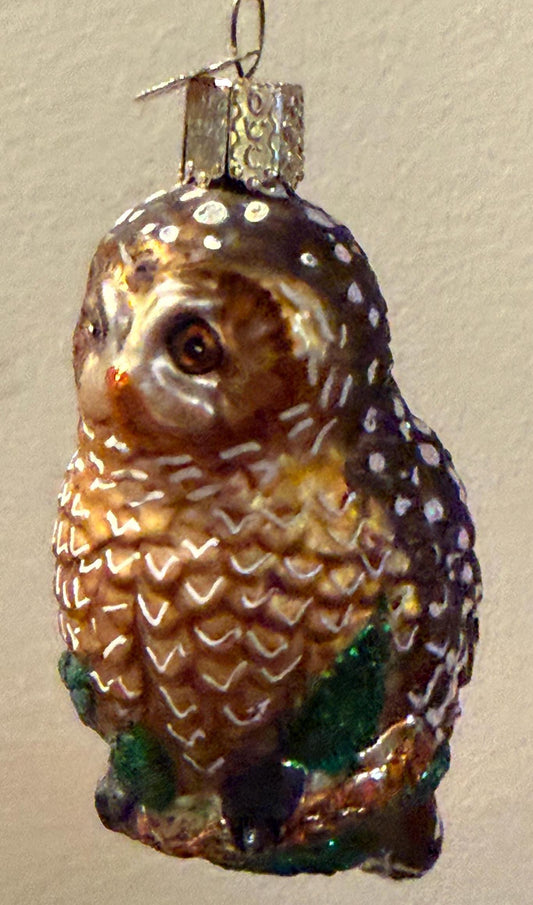 Vintage Brown Speckled Owl Hand Blown Orange Owl Christmas Holiday Lover Antiques and Vintage