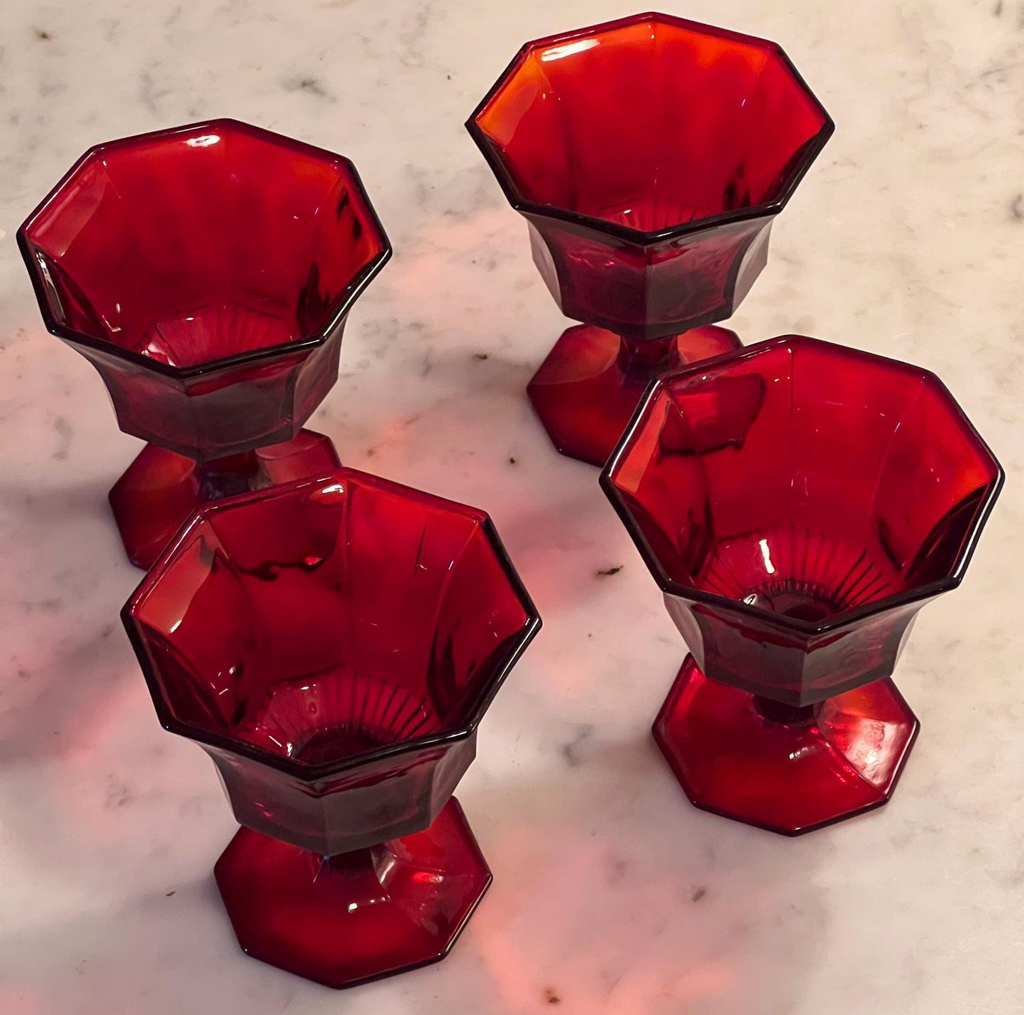 Vintage Ruby Red Dessert Glasses Goblets Set of 4 Lover Antiques and Vintage