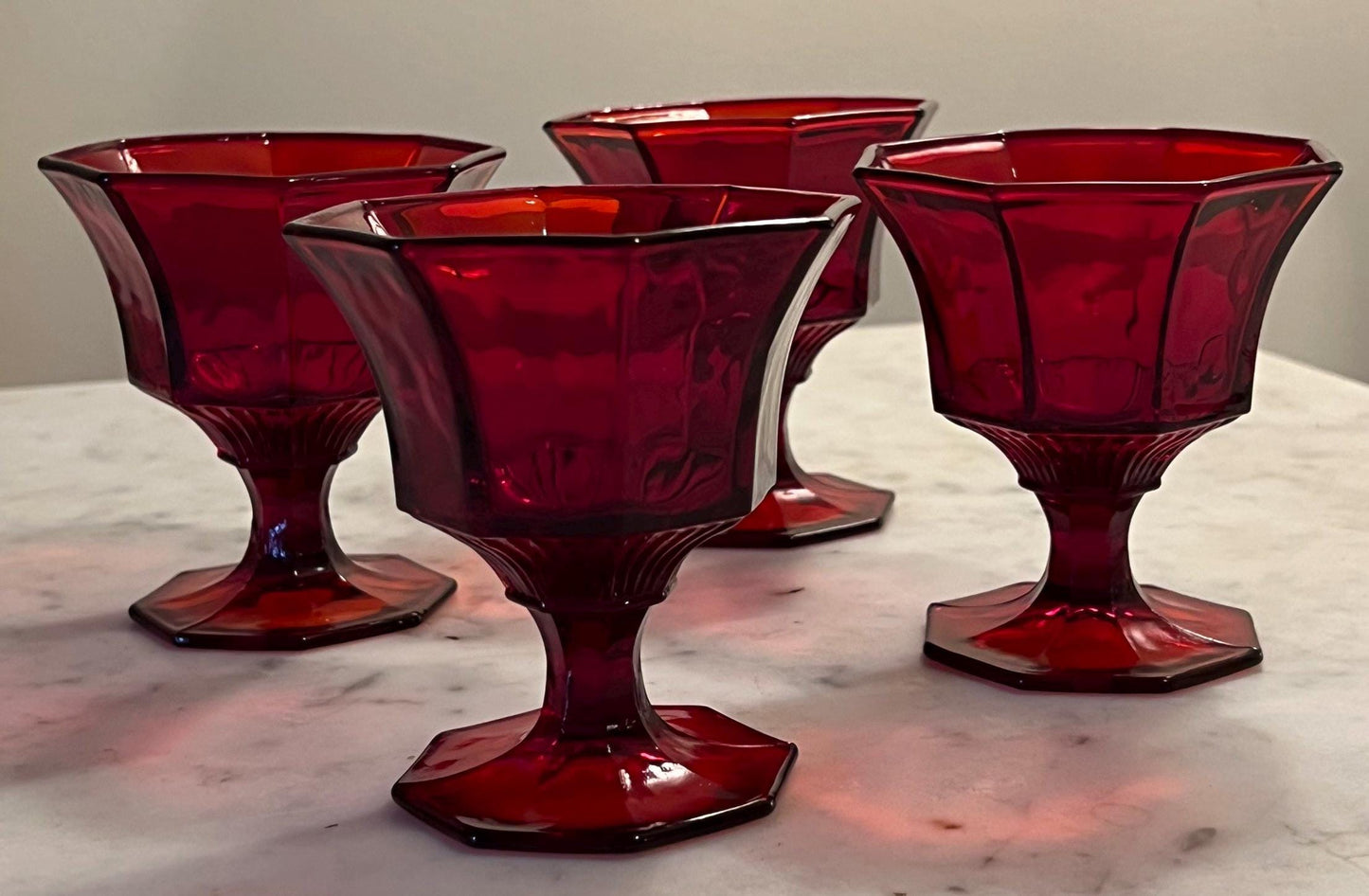 Vintage Ruby Red Dessert Glasses Goblets Set of 4 Lover Antiques and Vintage