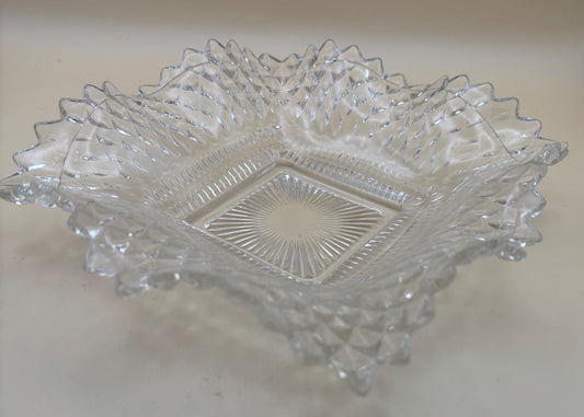 Vintage Square Diamond Cut Depression Glass Candy Dish Crystal Glass Nut or Candy Dish Serving Dish Lover Antiques and Vintage