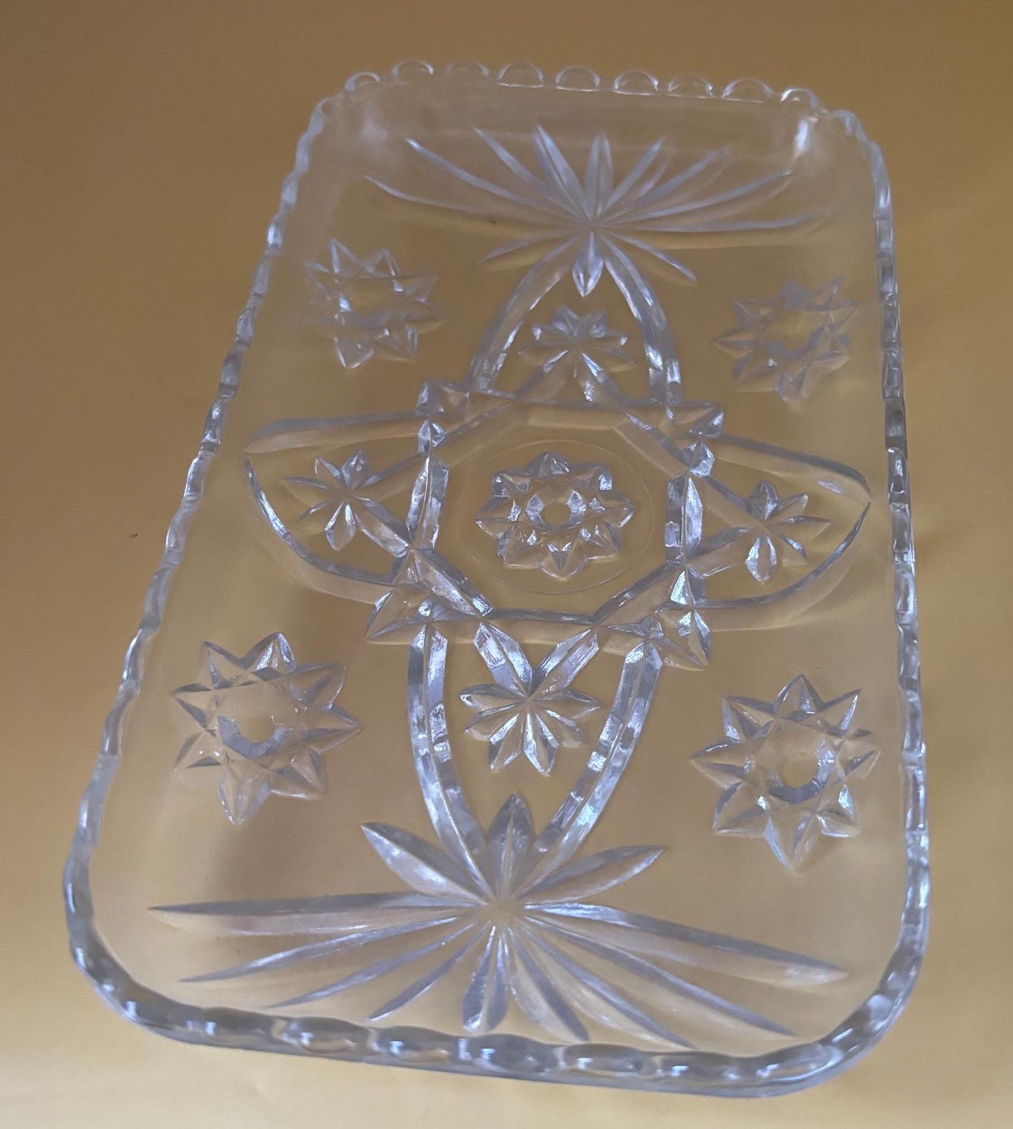 Vintage Crystal Cut Glass Dish or Serving Dish Glass Dish Anchor Hocking Flower Design Lover Antiques and Vintage