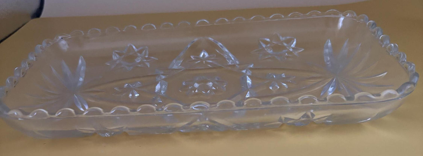 Vintage Crystal Cut Glass Dish or Serving Dish Glass Dish Anchor Hocking Flower Design Lover Antiques and Vintage