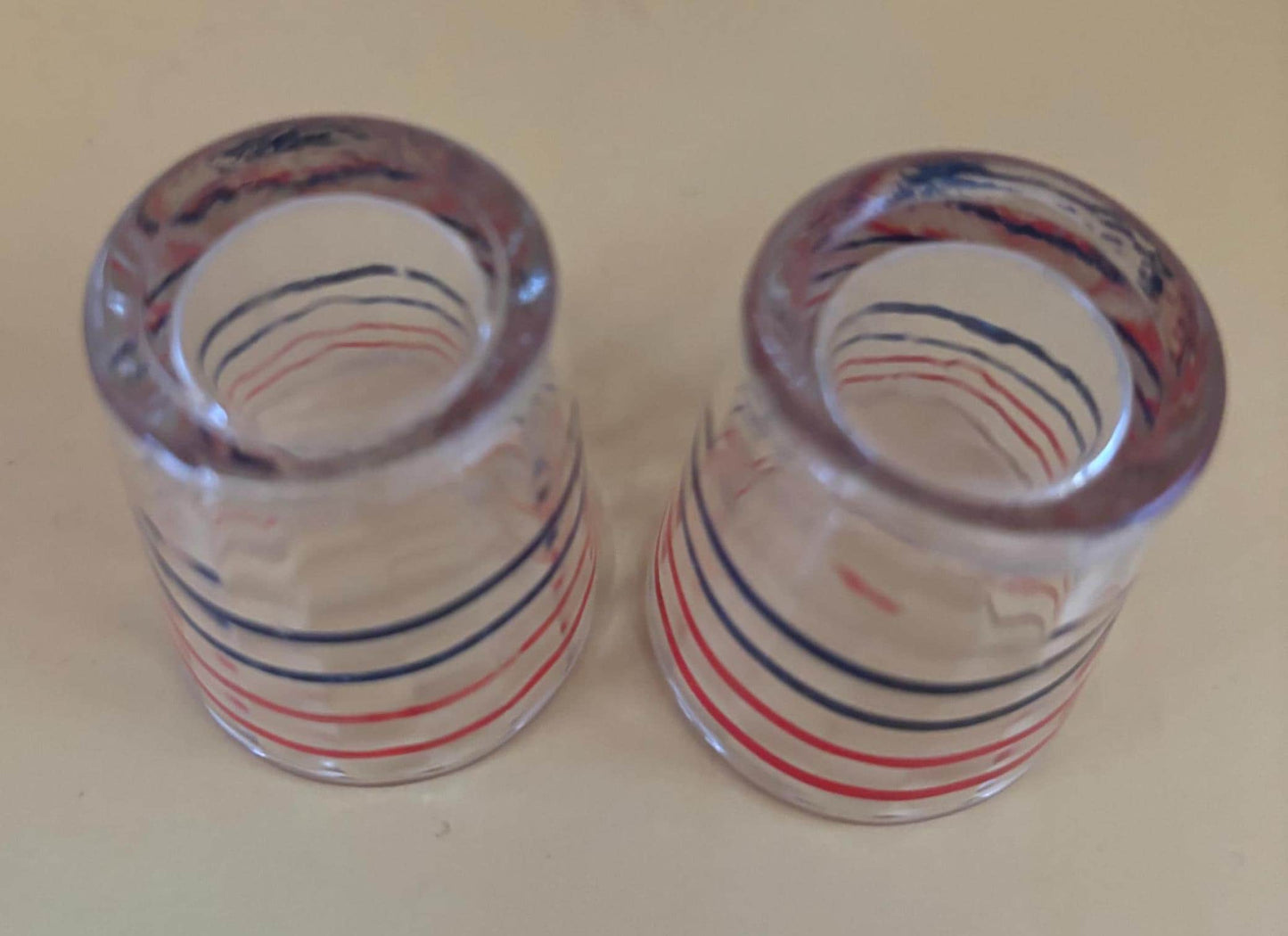 Vintage Red Blue Patriotic Set of 2 Shot Glasses Lover Antiques and Vintage