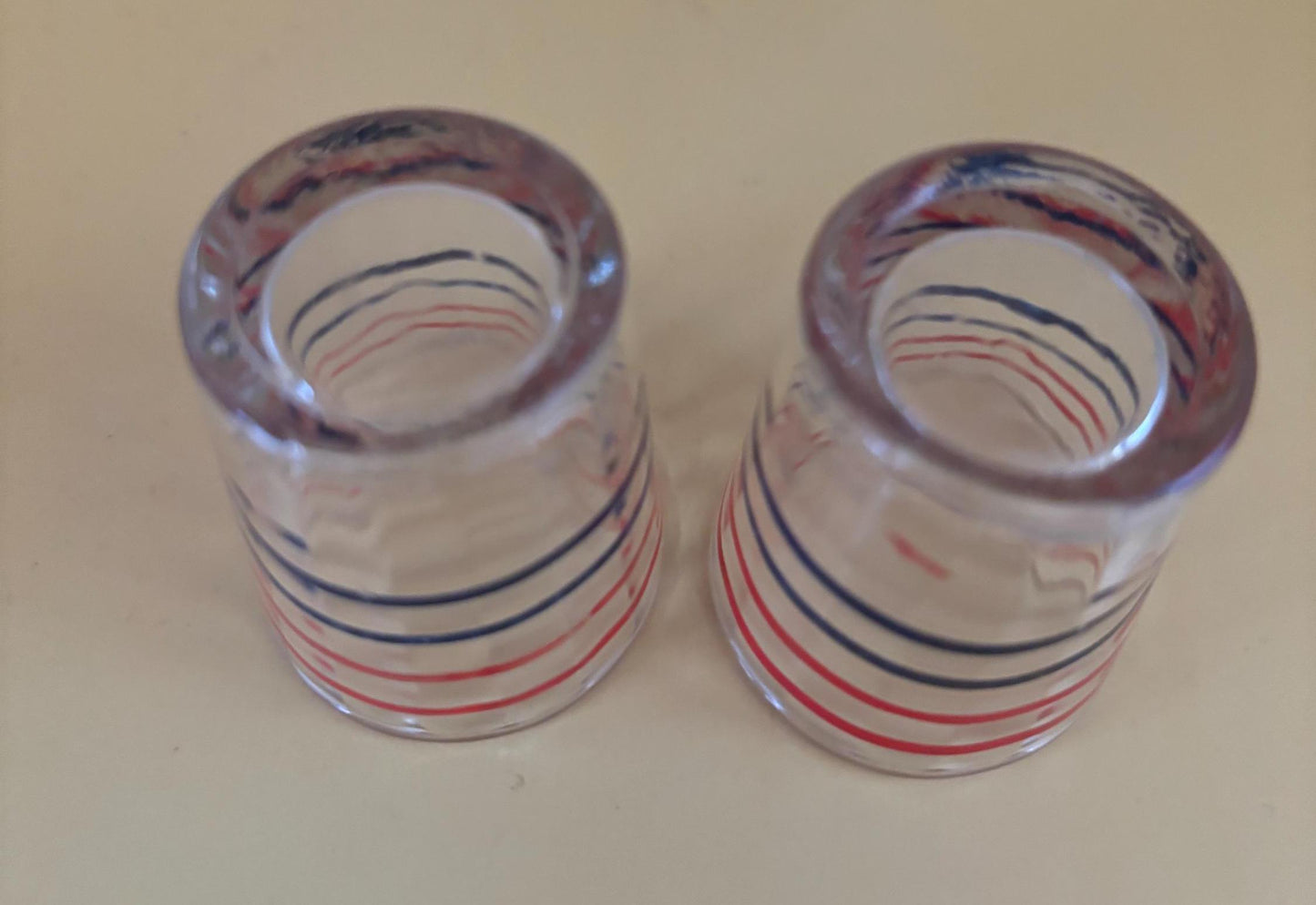 Vintage Red Blue Patriotic Set of 2 Shot Glasses Lover Antiques and Vintage